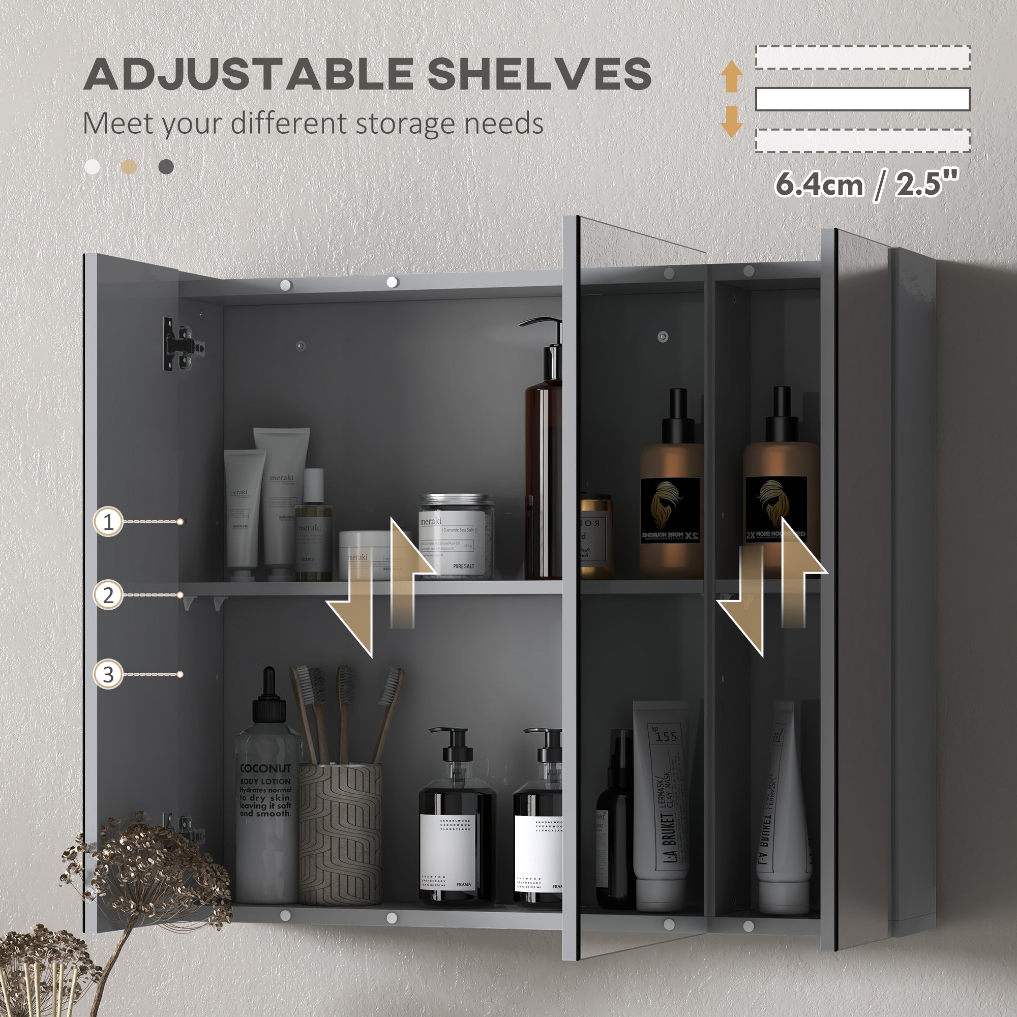 kleankin 28" x 24" Medicine Cabinet, Wall Mounted Bathroom Mirror Cabinet with Mirrored Doors, Adjustable Shelves, Grey