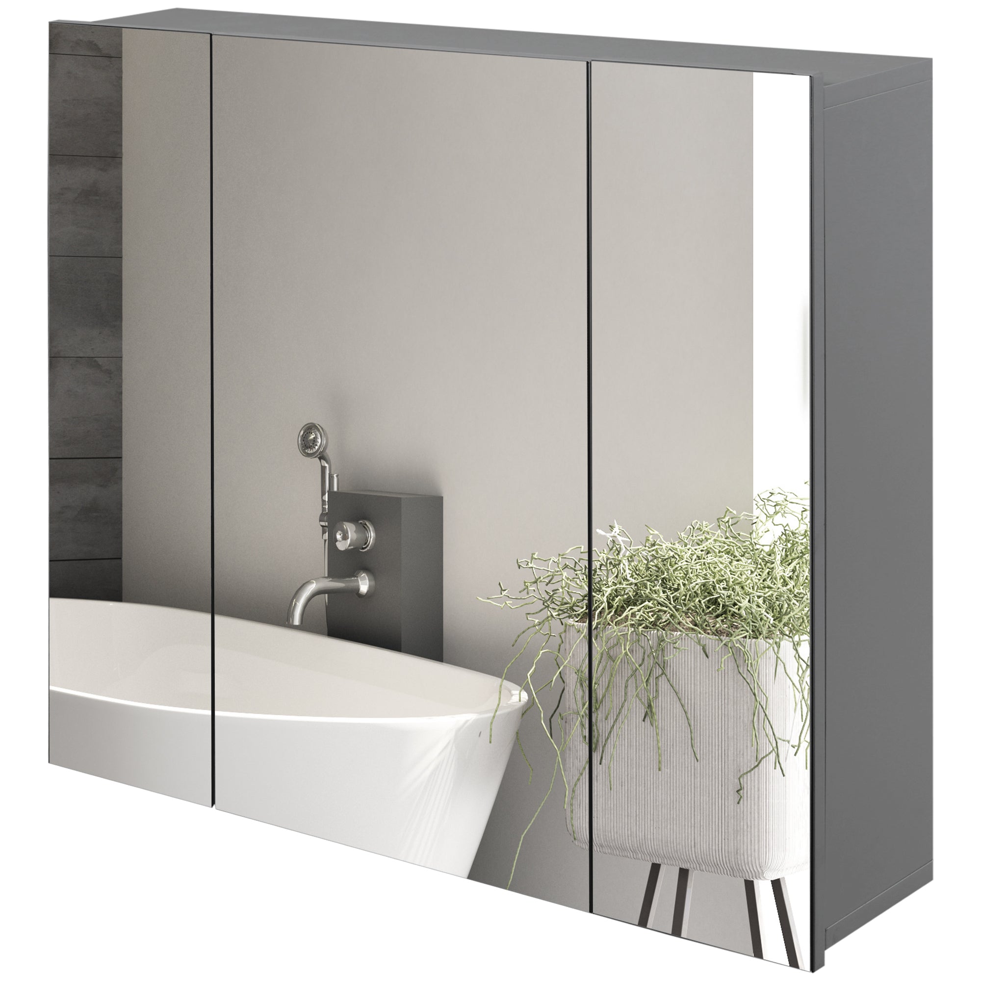 kleankin 28" x 24" Medicine Cabinet, Wall Mounted Bathroom Mirror Cabinet with Mirrored Doors, Adjustable Shelves, Grey