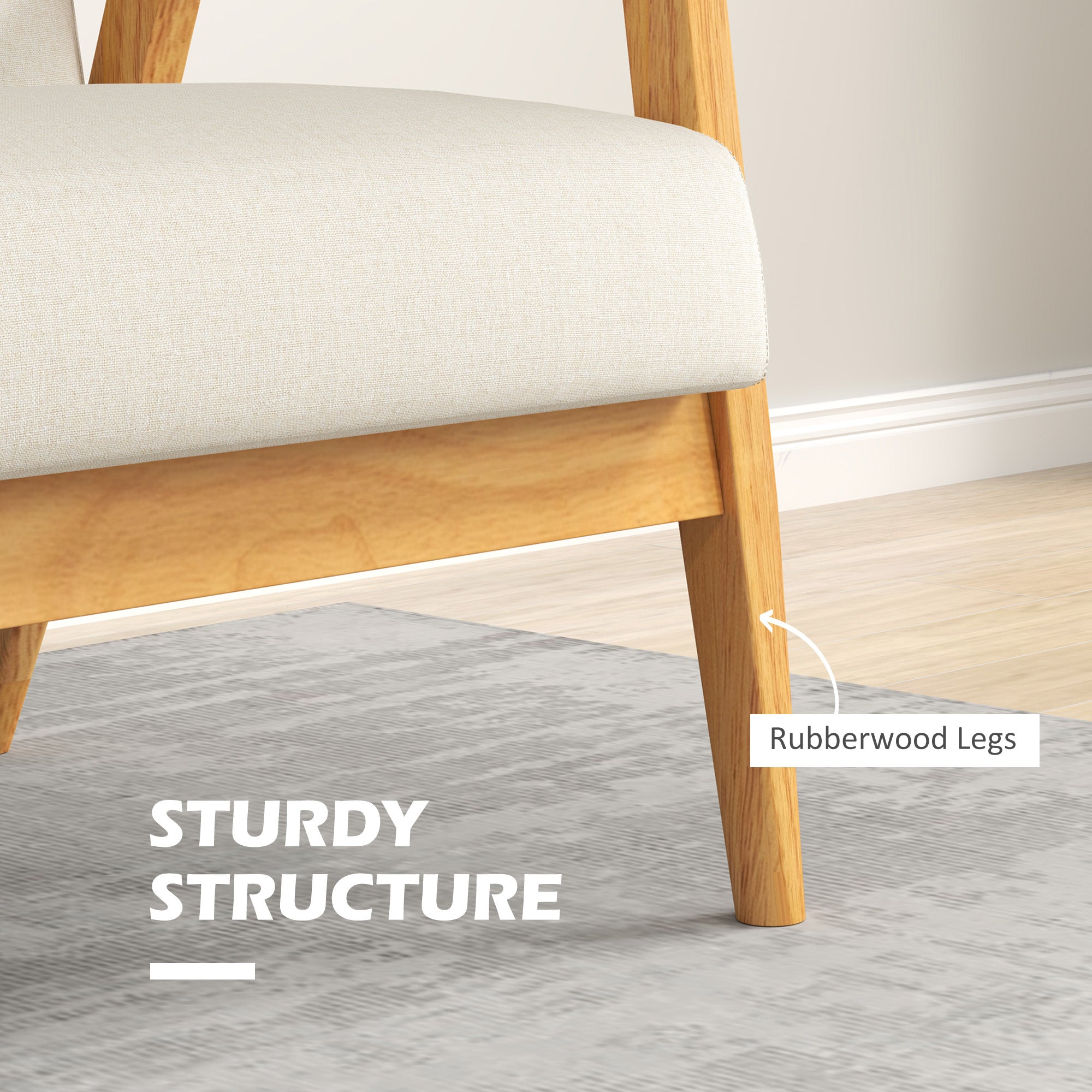 HOMCOM 45" Loveseat Sofa for Bedroom, Modern Love Seats Furniture, Upholstered 2 Seater Couch with Rubber Wood Legs for Living Room, Beige