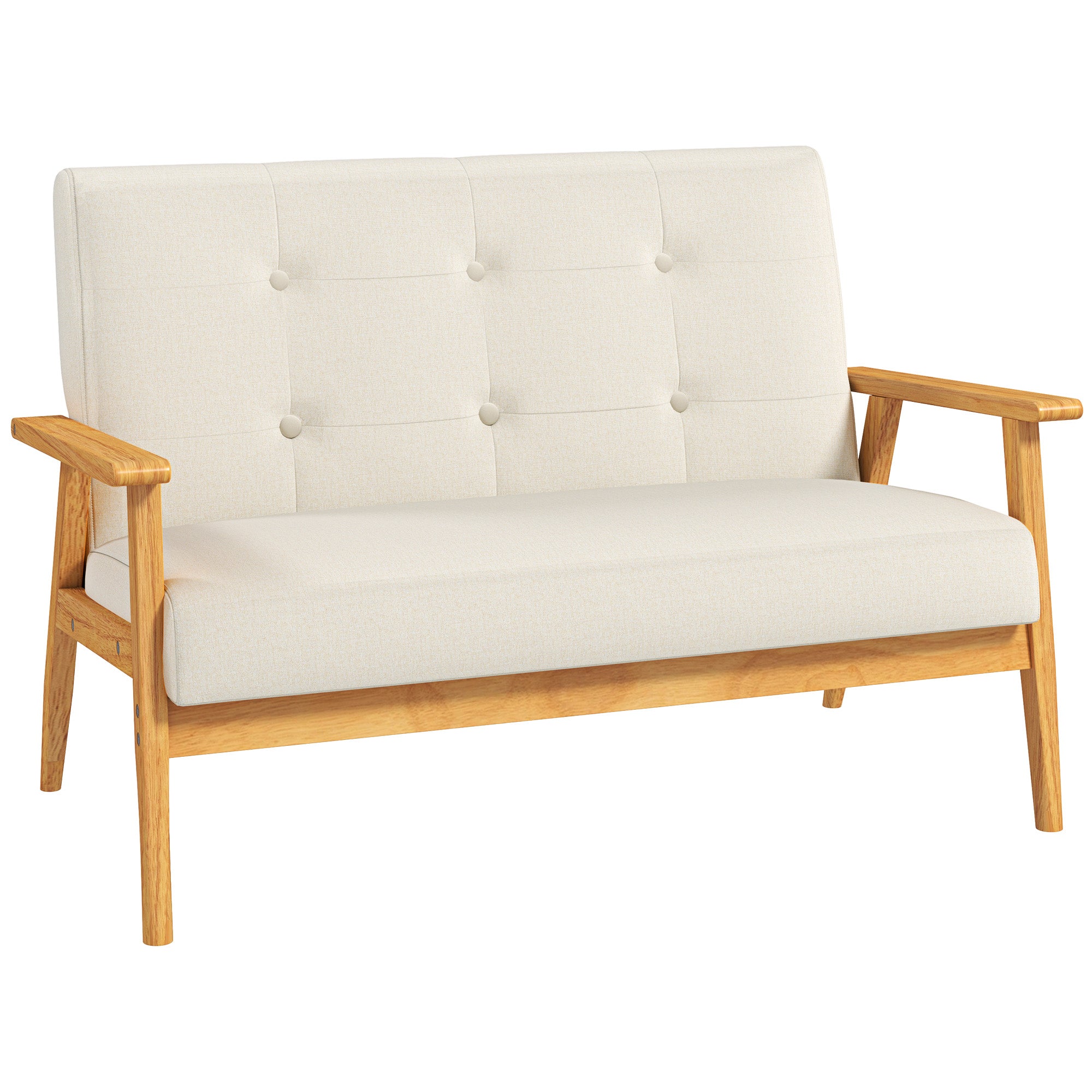 HOMCOM 45" Loveseat Sofa for Bedroom, Modern Love Seats Furniture, Upholstered 2 Seater Couch with Rubber Wood Legs for Living Room, Beige