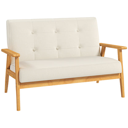 HOMCOM 45" Loveseat Sofa for Bedroom, Modern Love Seats Furniture, Upholstered 2 Seater Couch with Rubber Wood Legs for Living Room, Beige