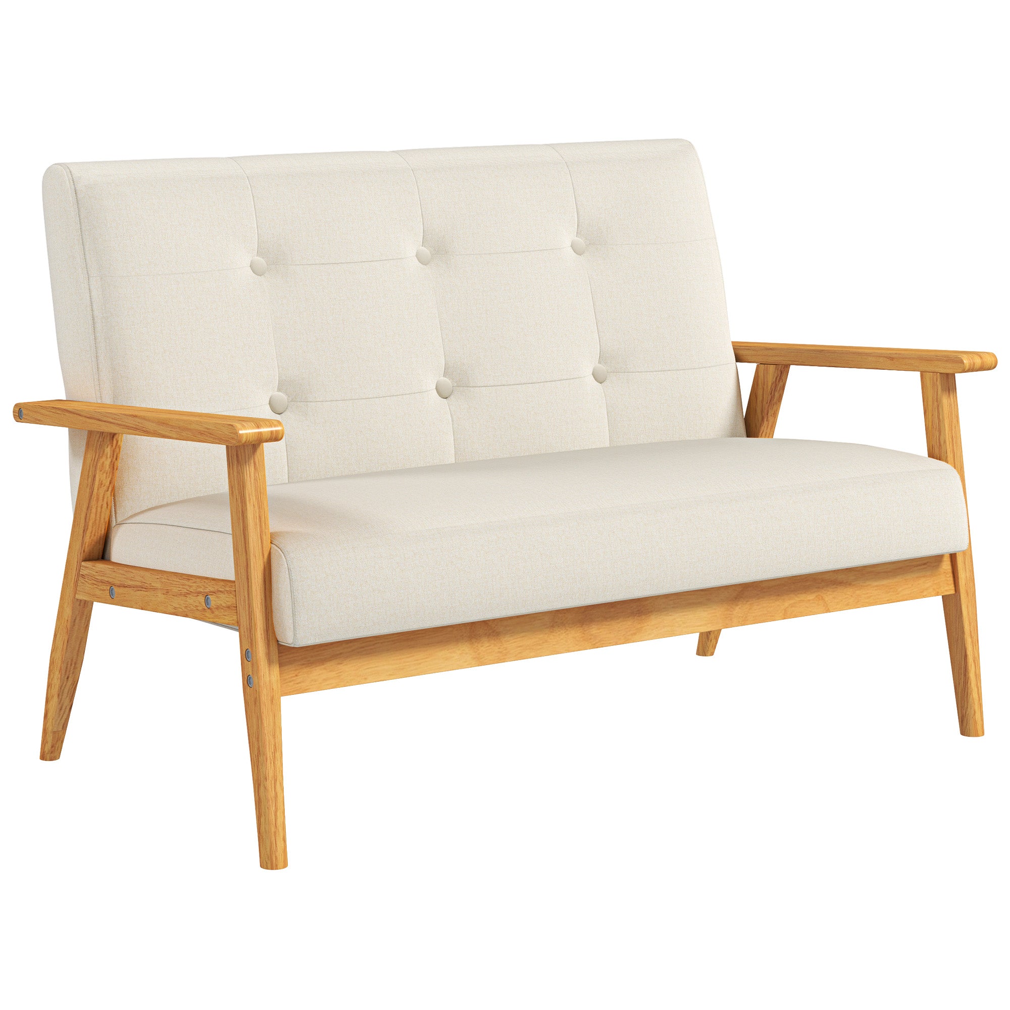 HOMCOM 45" Loveseat Sofa for Bedroom, Modern Love Seats Furniture, Upholstered 2 Seater Couch with Rubber Wood Legs for Living Room, Beige