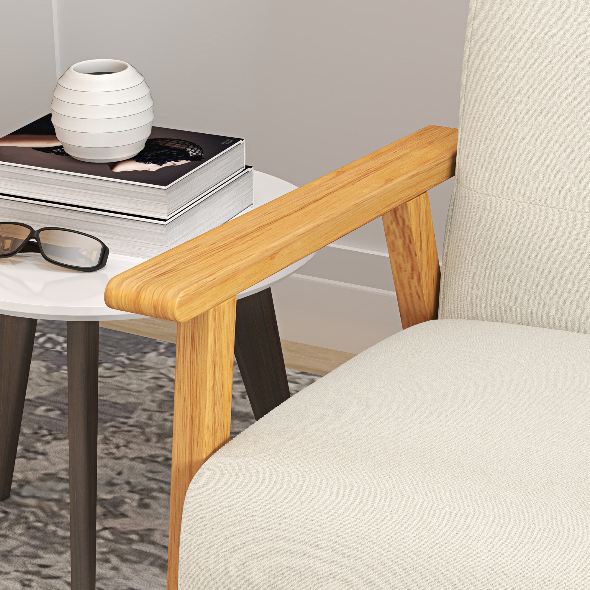 HOMCOM 45" Loveseat Sofa for Bedroom, Modern Love Seats Furniture, Upholstered 2 Seater Couch with Rubber Wood Legs for Living Room, Beige