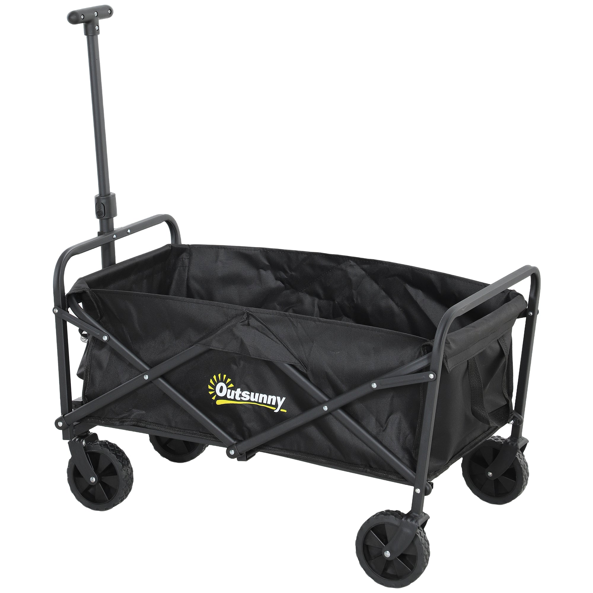 Outsunny Collapsible Folding Wagon Cart, Heavy Duty Outdoor Utility Garden Cart with Universal Wheels and Adjustable Handle for Sports, Camping, Shopping, Black