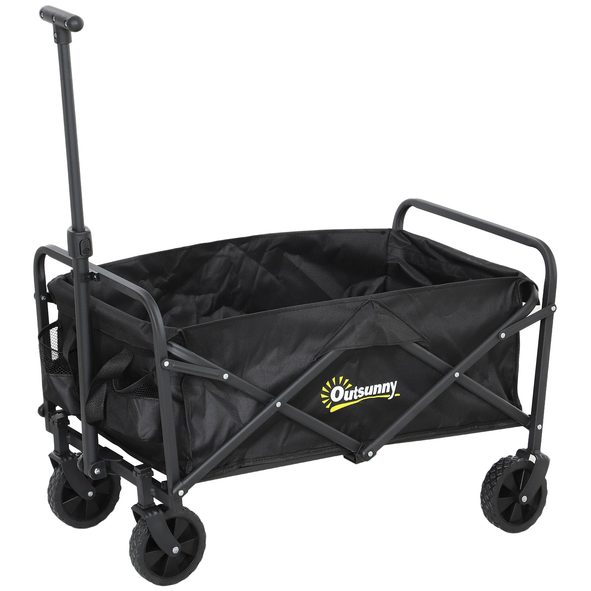 Outsunny Collapsible Folding Wagon Cart, Heavy Duty Outdoor Utility Garden Cart with Universal Wheels and Adjustable Handle for Sports, Camping, Shopping, Black
