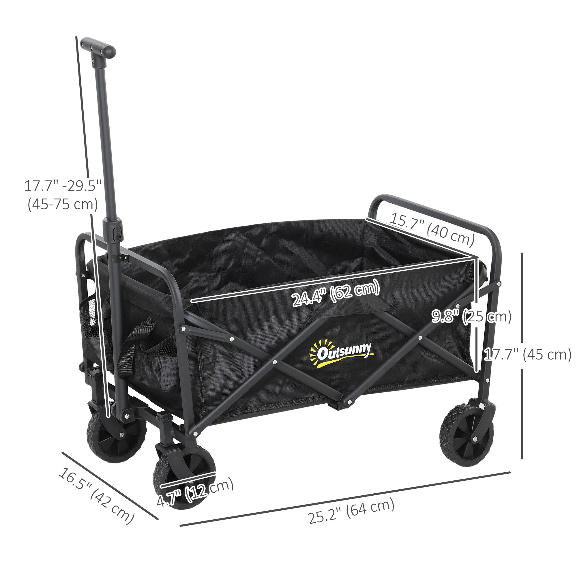 Outsunny Collapsible Folding Wagon Cart, Heavy Duty Outdoor Utility Garden Cart with Universal Wheels and Adjustable Handle for Sports, Camping, Shopping, Black