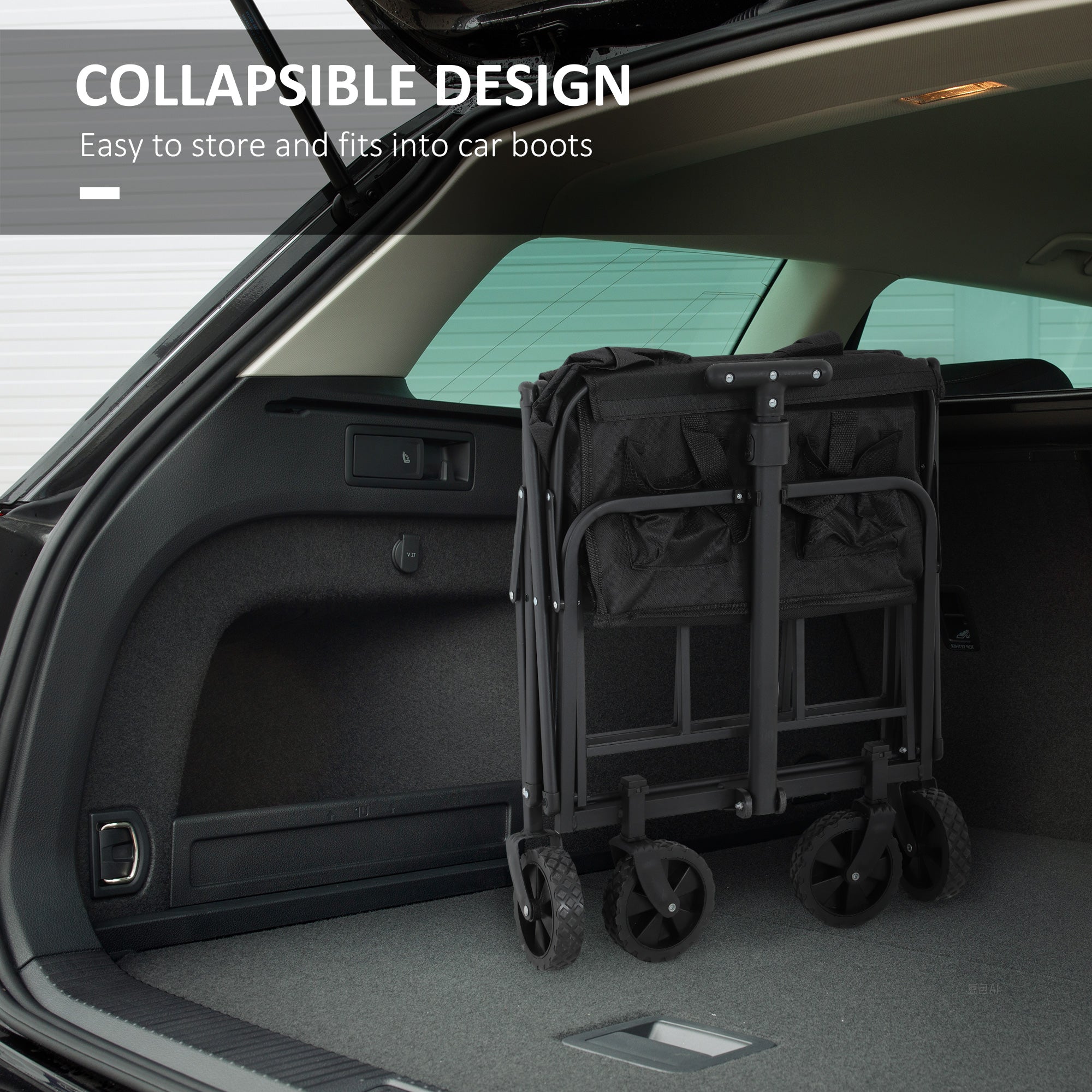 Outsunny Collapsible Folding Wagon Cart, Heavy Duty Outdoor Utility Garden Cart with Universal Wheels and Adjustable Handle for Sports, Camping, Shopping, Black