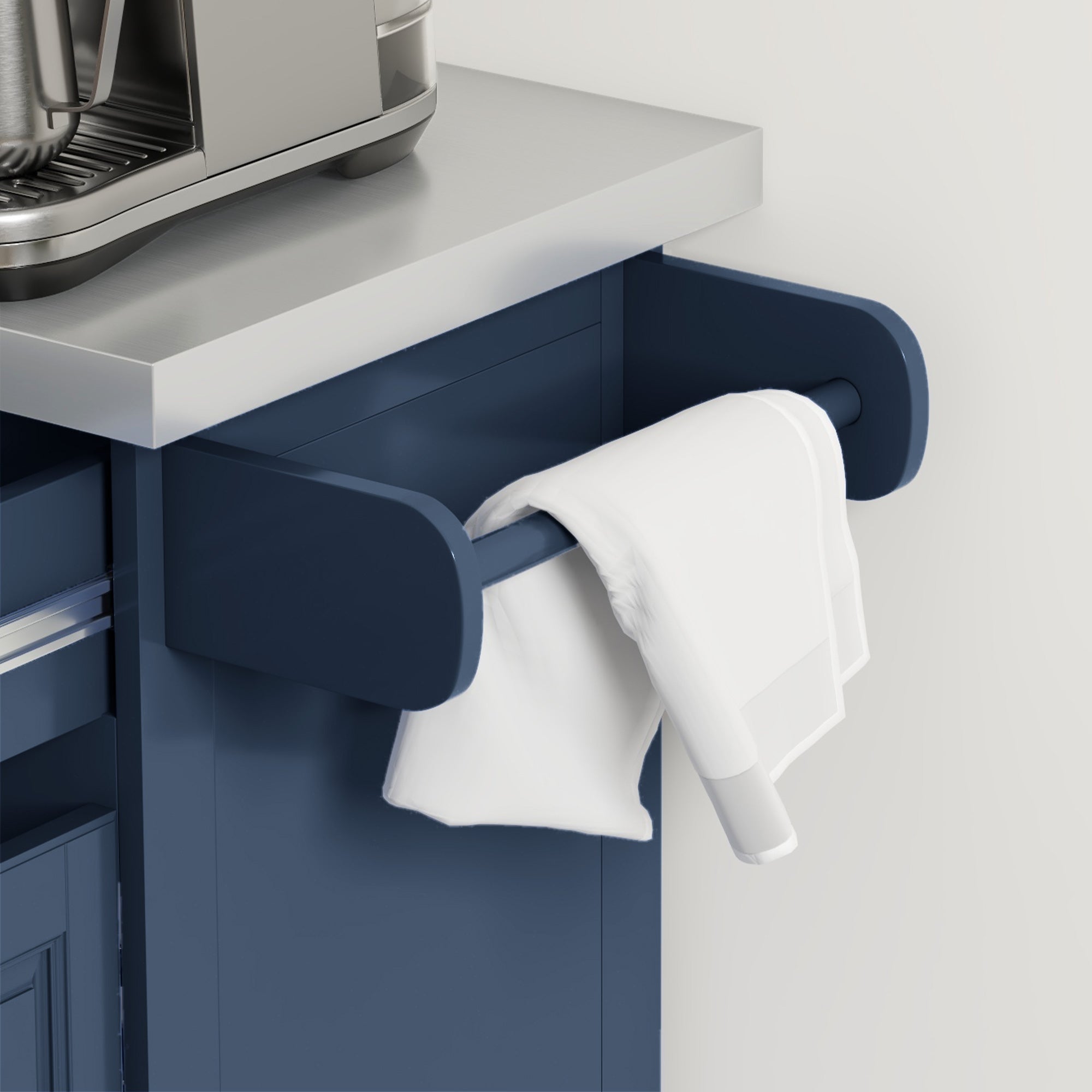 HOMCOM Kitchen Island with Storage, Rolling Kitchen Cart on Wheels with Stainless Steel Top, 2 Drawers, 2 Cabinets, Spice Rack, Knife and Towel Rack, Navy Blue