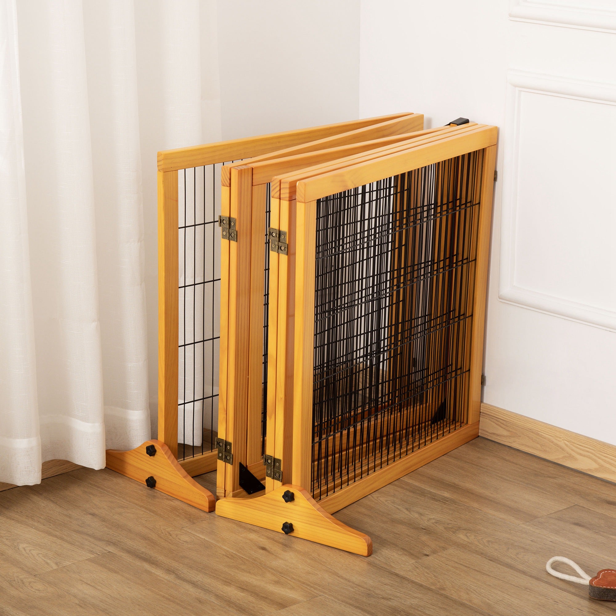 PawHut Wooden Pet Gate, Dog Safety Barrier, Freestanding Foldable Fence, w/ 6 Panels, 2 Support Feet, for House Doorway Stairs, Small & Medium Dogs, Yellow