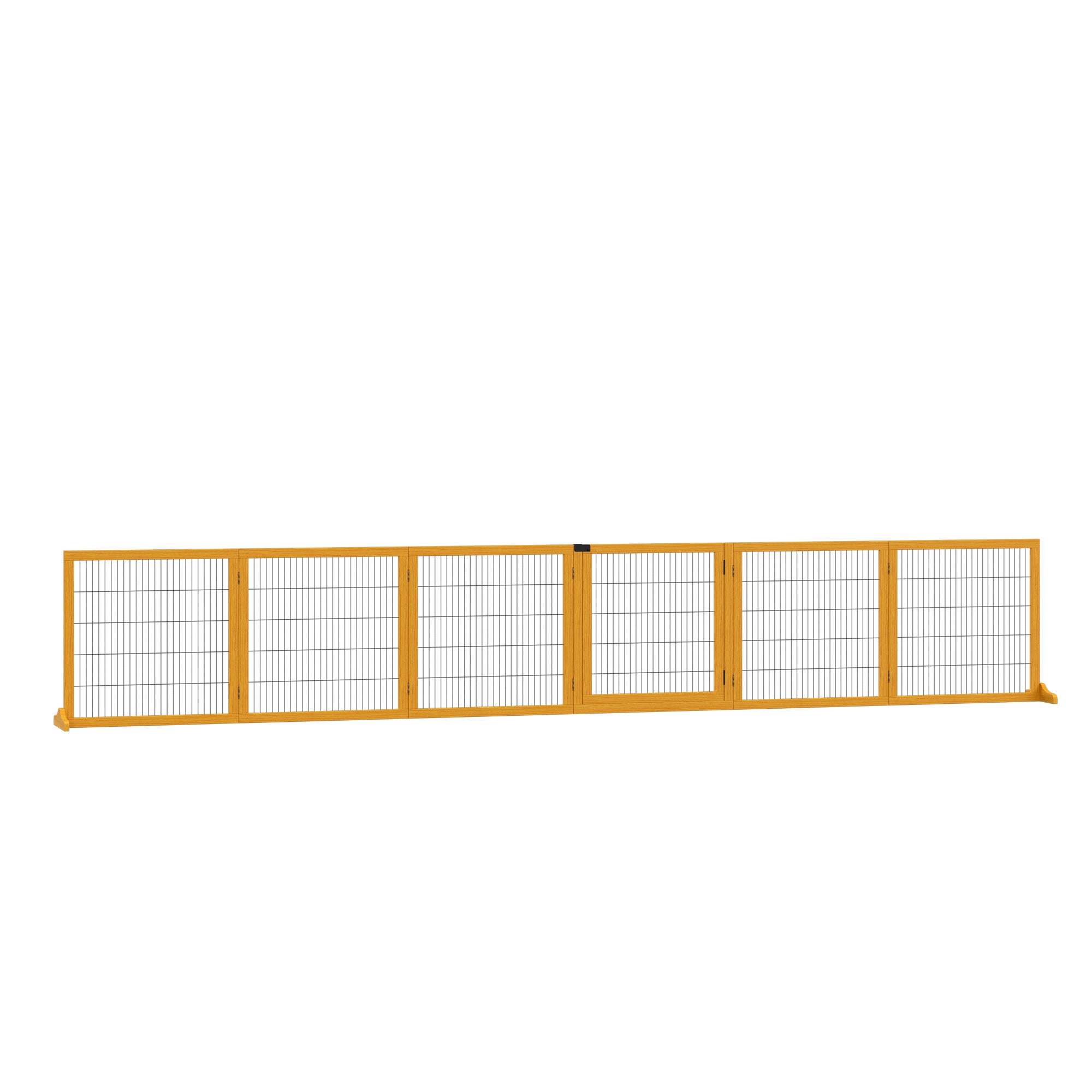 PawHut Wooden Pet Gate, Dog Safety Barrier, Freestanding Foldable Fence, w/ 6 Panels, 2 Support Feet, for House Doorway Stairs, Small & Medium Dogs, Yellow