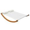 Outsunny Outdoor Lounge Rocker, 2-Person Rocking Outdoor Daybed with Wooden Stand, Patio Swing Cotton Hammock with Pillows for Garden, Backyard, Poolside, White