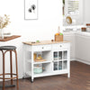 HOMCOM Kitchen Island with Storage, Kitchen Cart on Wheels with Rubber Wood Top, Rolling Cart with Towel Rack, Cabinets, 2 Open Shelves and 2 Drawers for Dining Room, White
