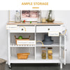 HOMCOM Kitchen Island with Storage, Kitchen Cart on Wheels with Rubber Wood Top, Rolling Cart with Towel Rack, Cabinets, 2 Open Shelves and 2 Drawers for Dining Room, White