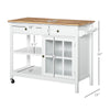 HOMCOM Kitchen Island with Storage, Kitchen Cart on Wheels with Rubber Wood Top, Rolling Cart with Towel Rack, Cabinets, 2 Open Shelves and 2 Drawers for Dining Room, White