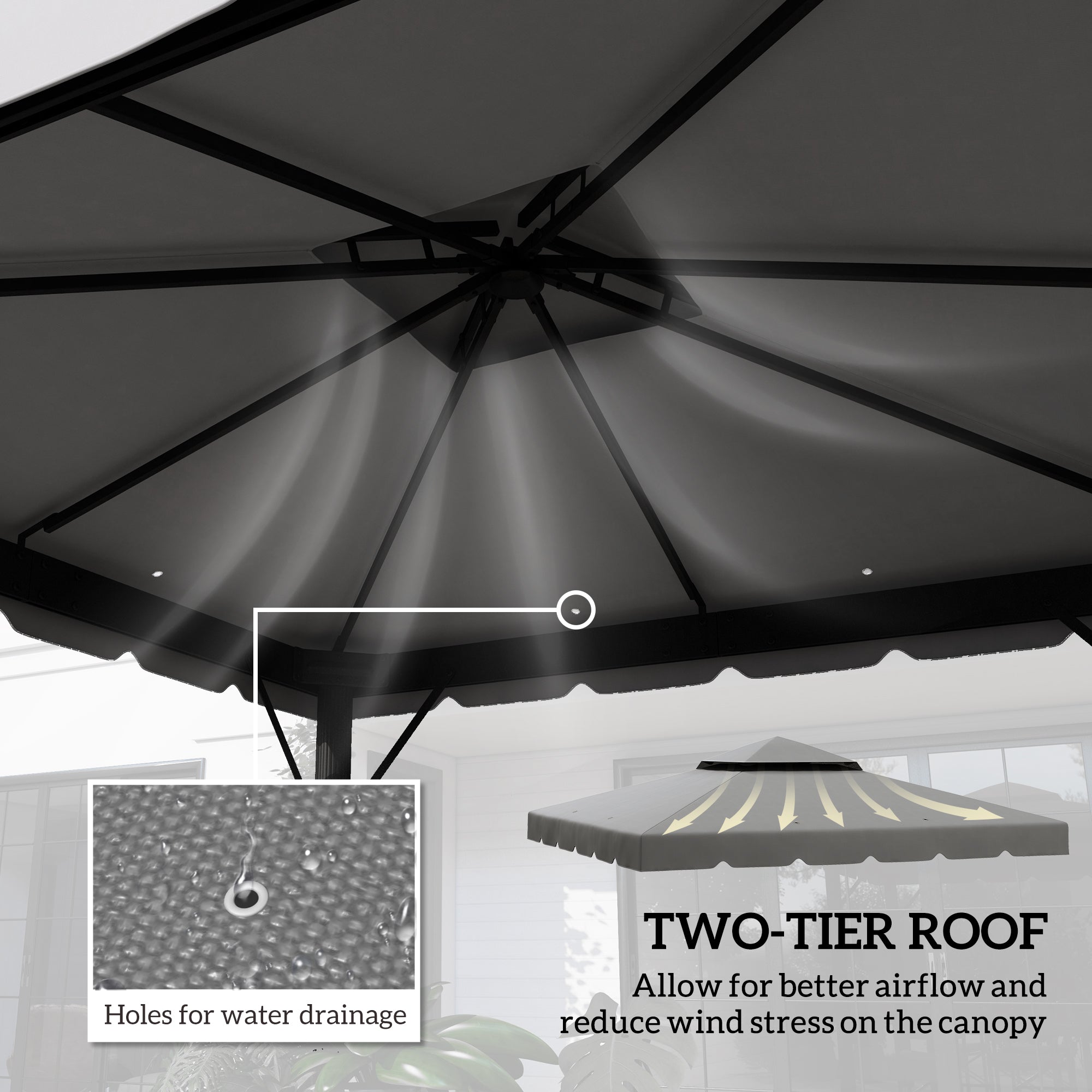 Outsunny 9.8' x 9.8' Gazebo Replacement Canopy, Gazebo Top Cover with Double Vented Roof for Garden Patio Outdoor TOP ONLY, Grey
