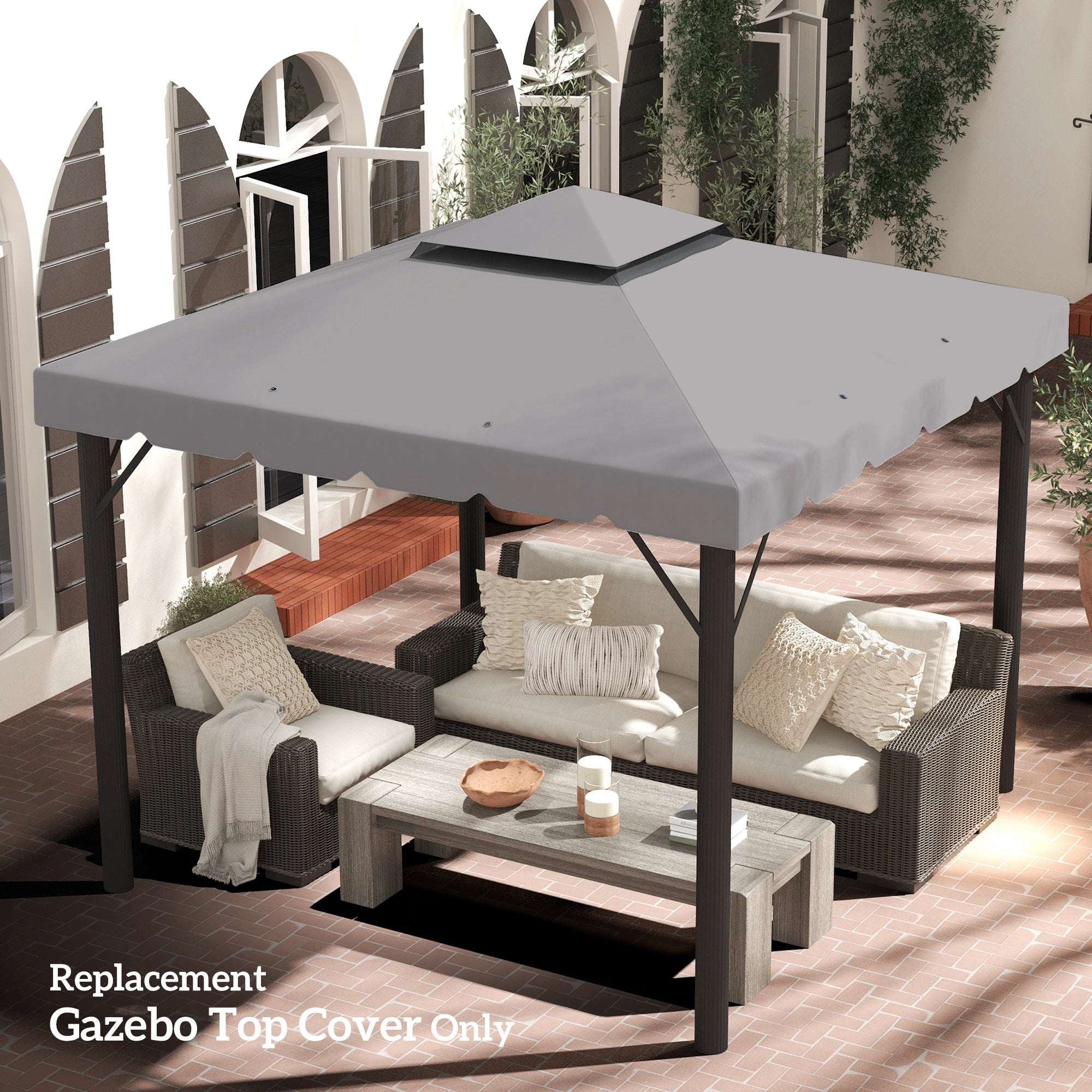 Outsunny 9.8' x 9.8' Gazebo Replacement Canopy, Gazebo Top Cover with Double Vented Roof for Garden Patio Outdoor TOP ONLY, Grey