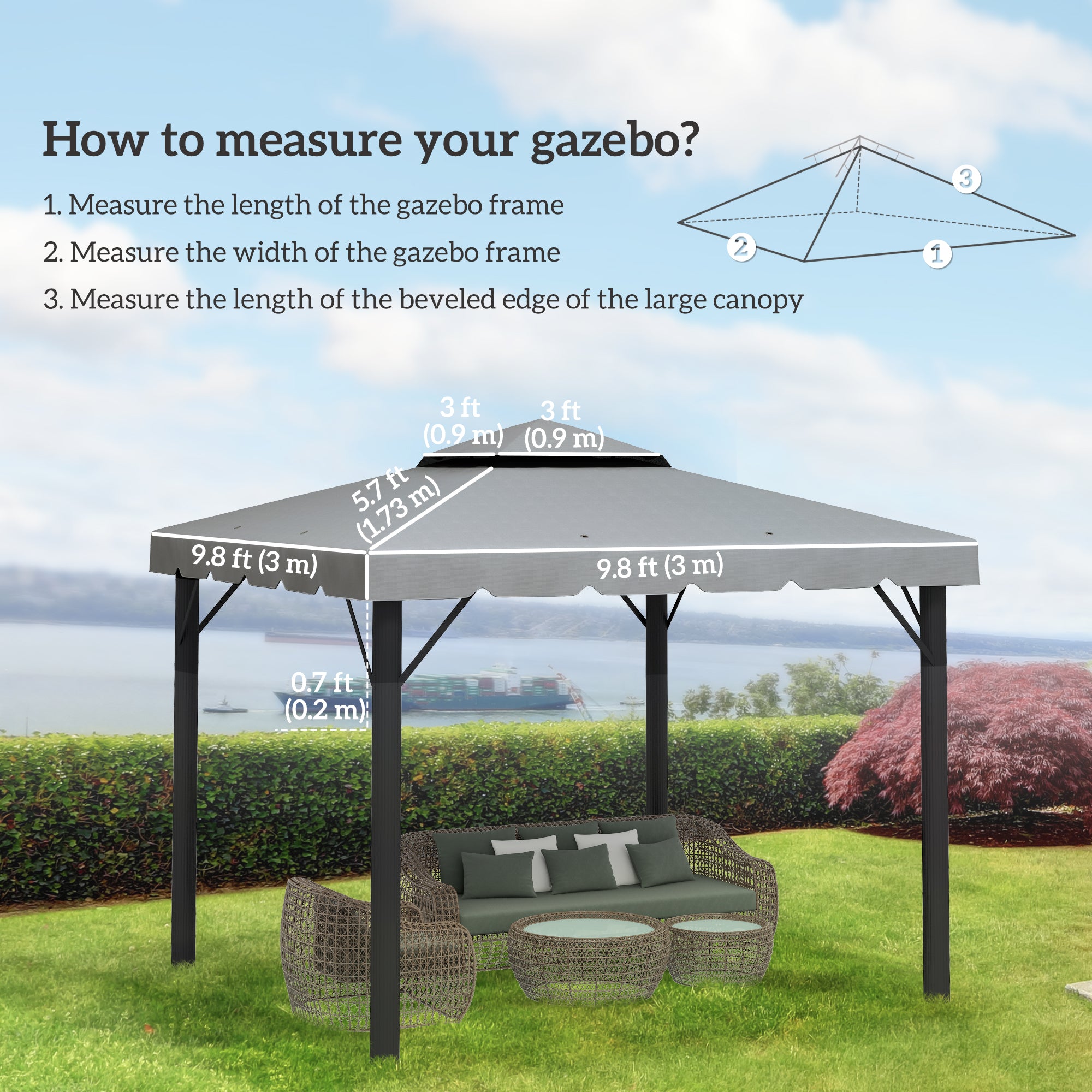 Outsunny 9.8' x 9.8' Gazebo Replacement Canopy, Gazebo Top Cover with Double Vented Roof for Garden Patio Outdoor TOP ONLY, Grey