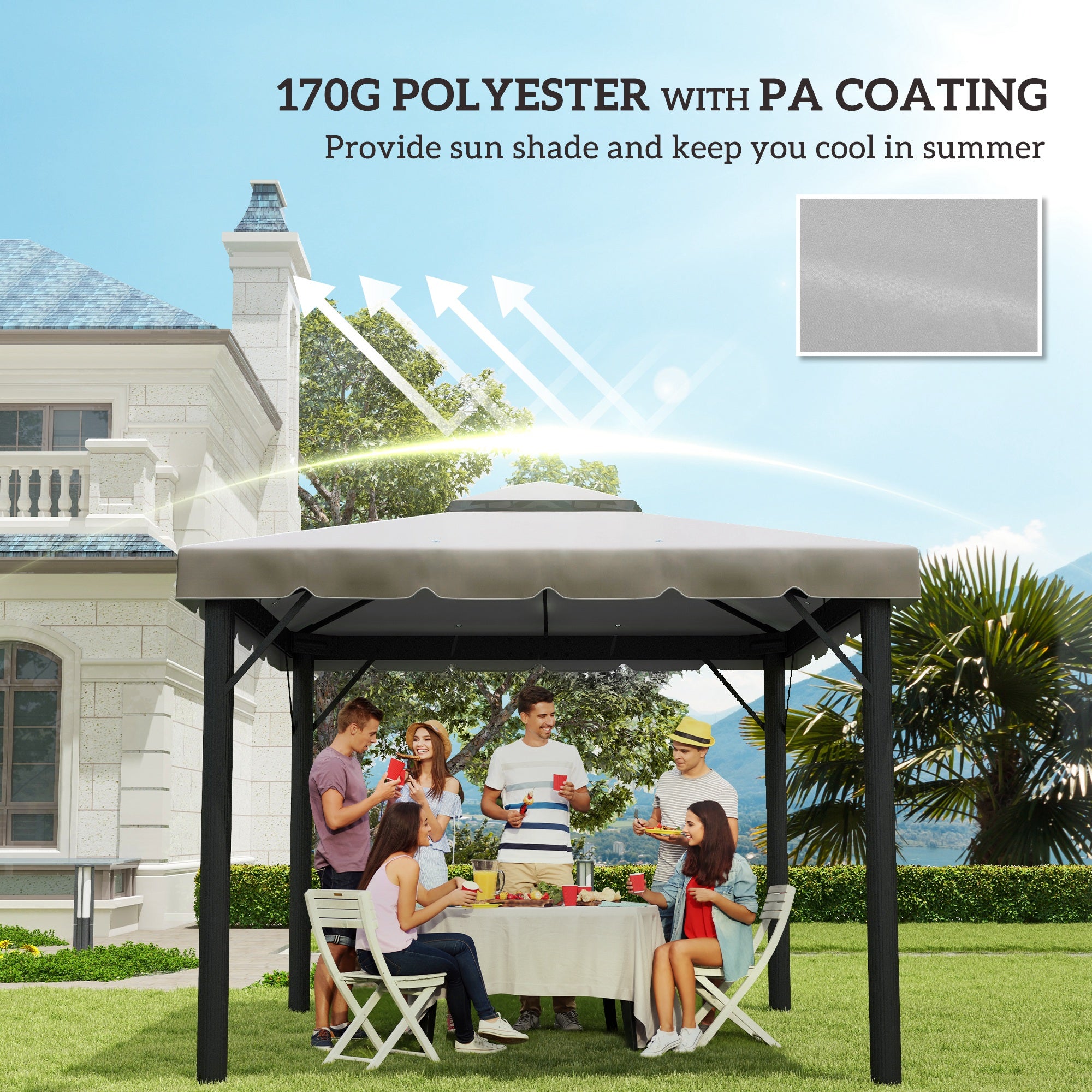 Outsunny 9.8' x 9.8' Gazebo Replacement Canopy, Gazebo Top Cover with Double Vented Roof for Garden Patio Outdoor TOP ONLY, Grey