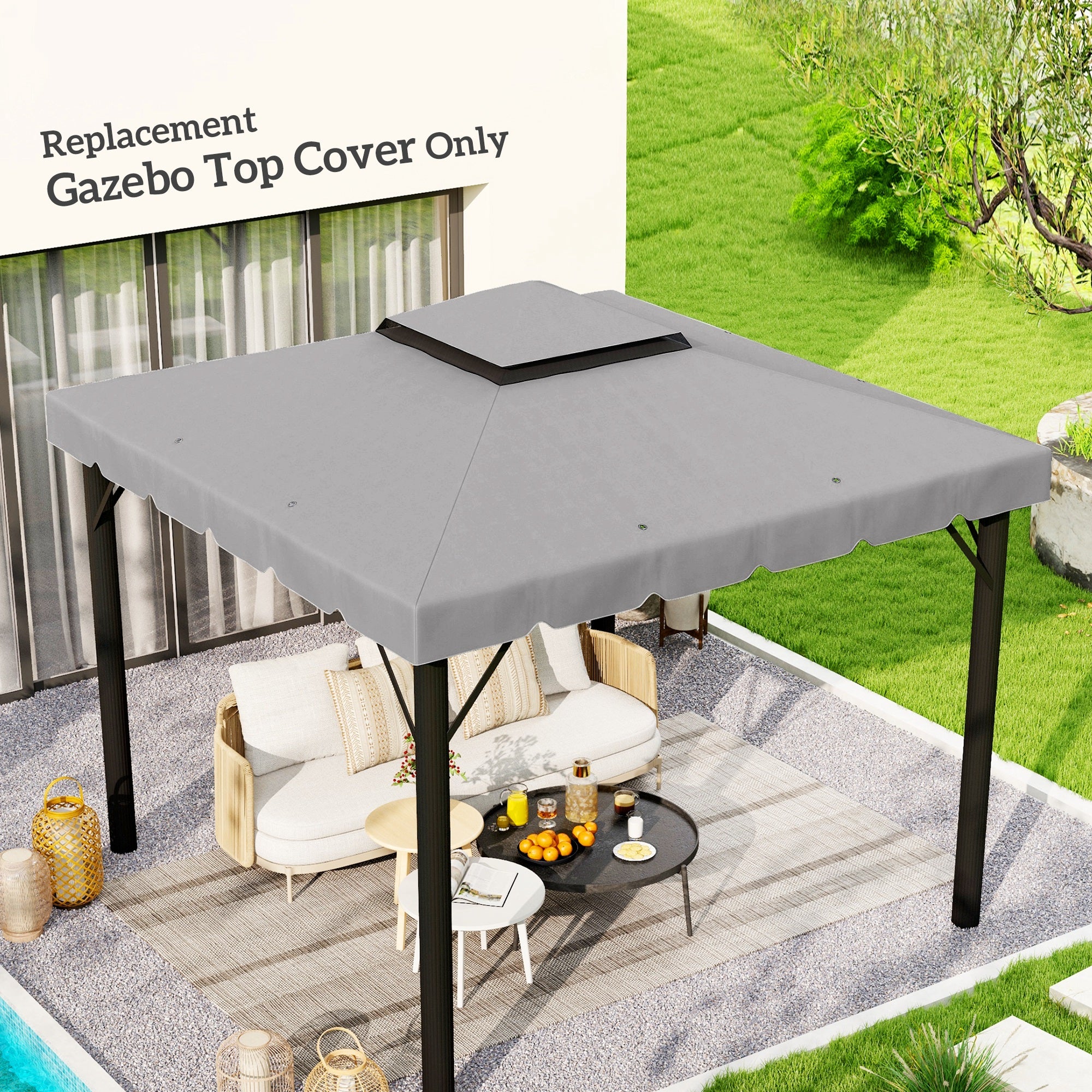Outsunny 9.8' x 9.8' Gazebo Replacement Canopy, Gazebo Top Cover with Double Vented Roof for Garden Patio Outdoor TOP ONLY, Grey