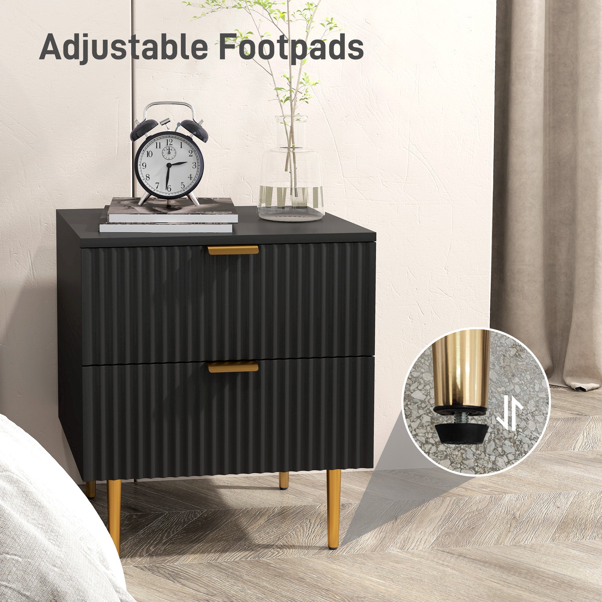 HOMCOM Nightstand, Bedside Table with 2 Drawers, Side End Table with Metal Legs for Bedroom, Black