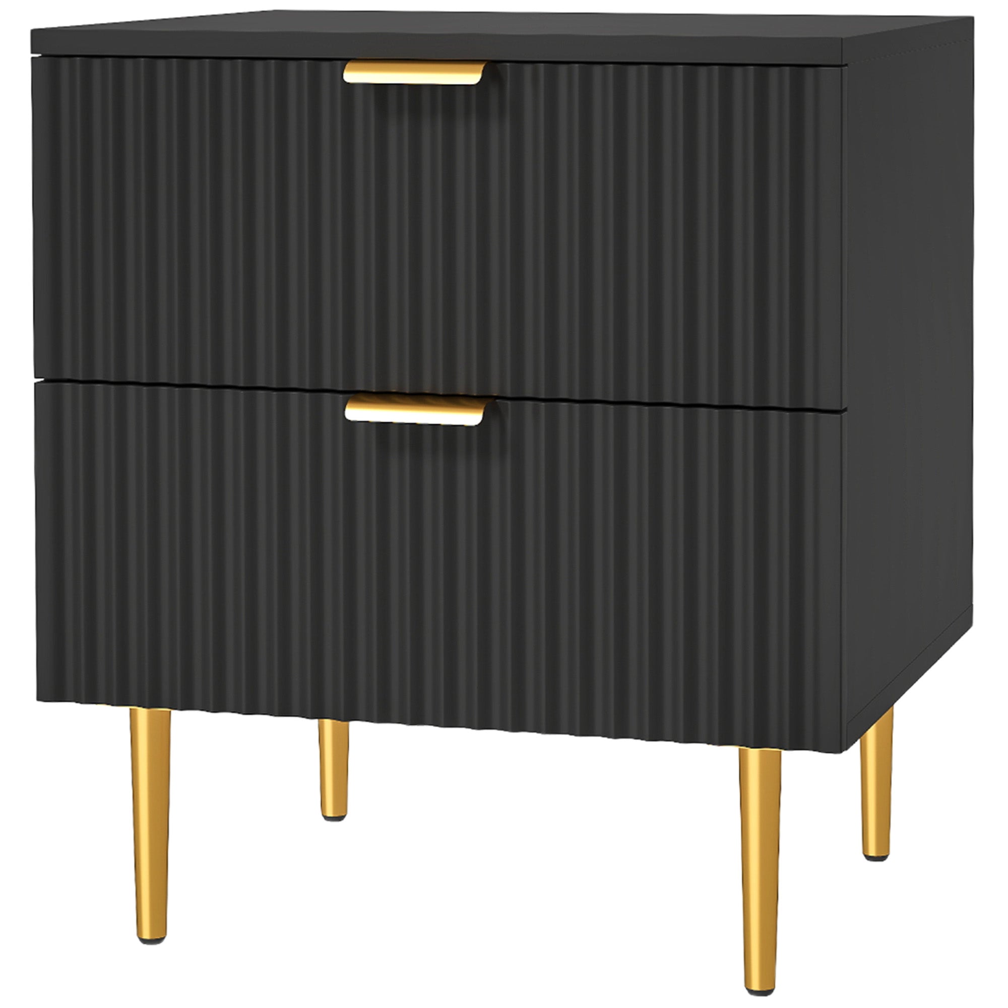 HOMCOM Nightstand, Bedside Table with 2 Drawers, Side End Table with Metal Legs for Bedroom, Black