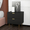 HOMCOM Nightstand, Bedside Table with 2 Drawers, Side End Table with Metal Legs for Bedroom, Black