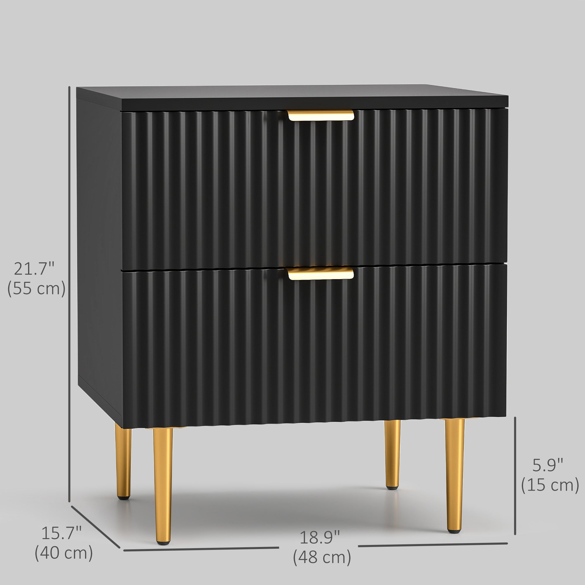 HOMCOM Nightstand, Bedside Table with 2 Drawers, Side End Table with Metal Legs for Bedroom, Black