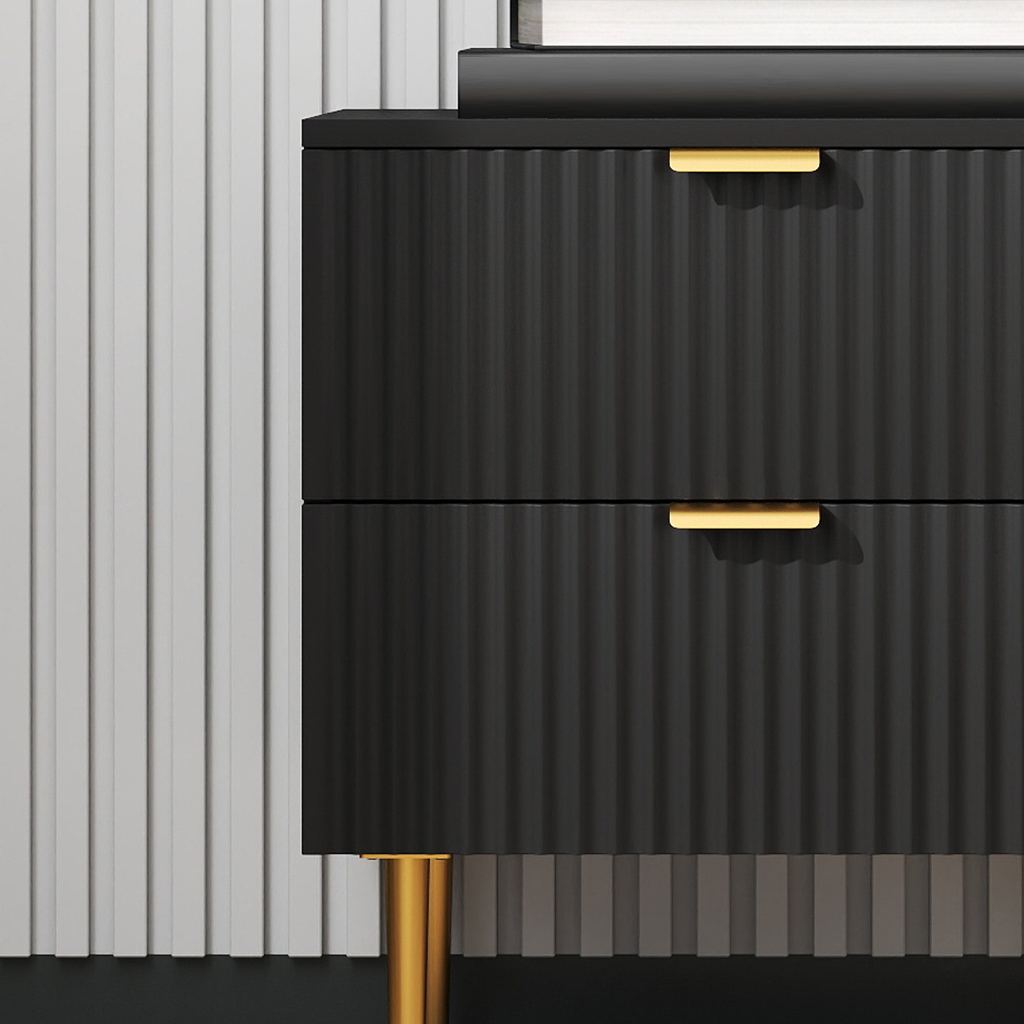 HOMCOM Nightstand, Bedside Table with 2 Drawers, Side End Table with Metal Legs for Bedroom, Black