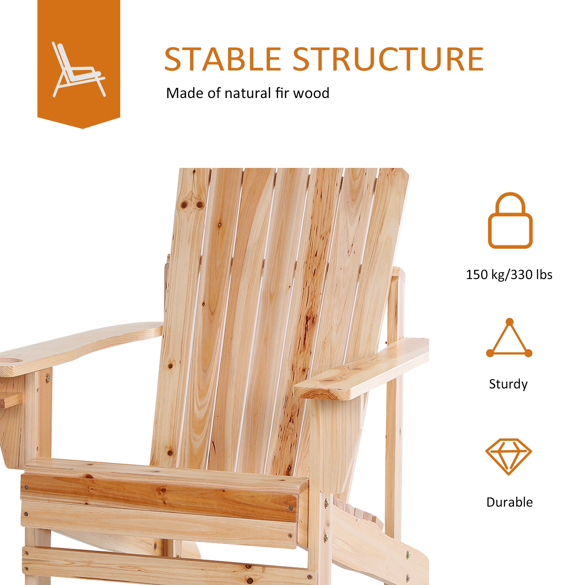 Outsunny Classic Adirondack Chair Muskoka Chair, Garden Deck Chair with Cup Holder for Patio, Indoor, Backyard, Natural
