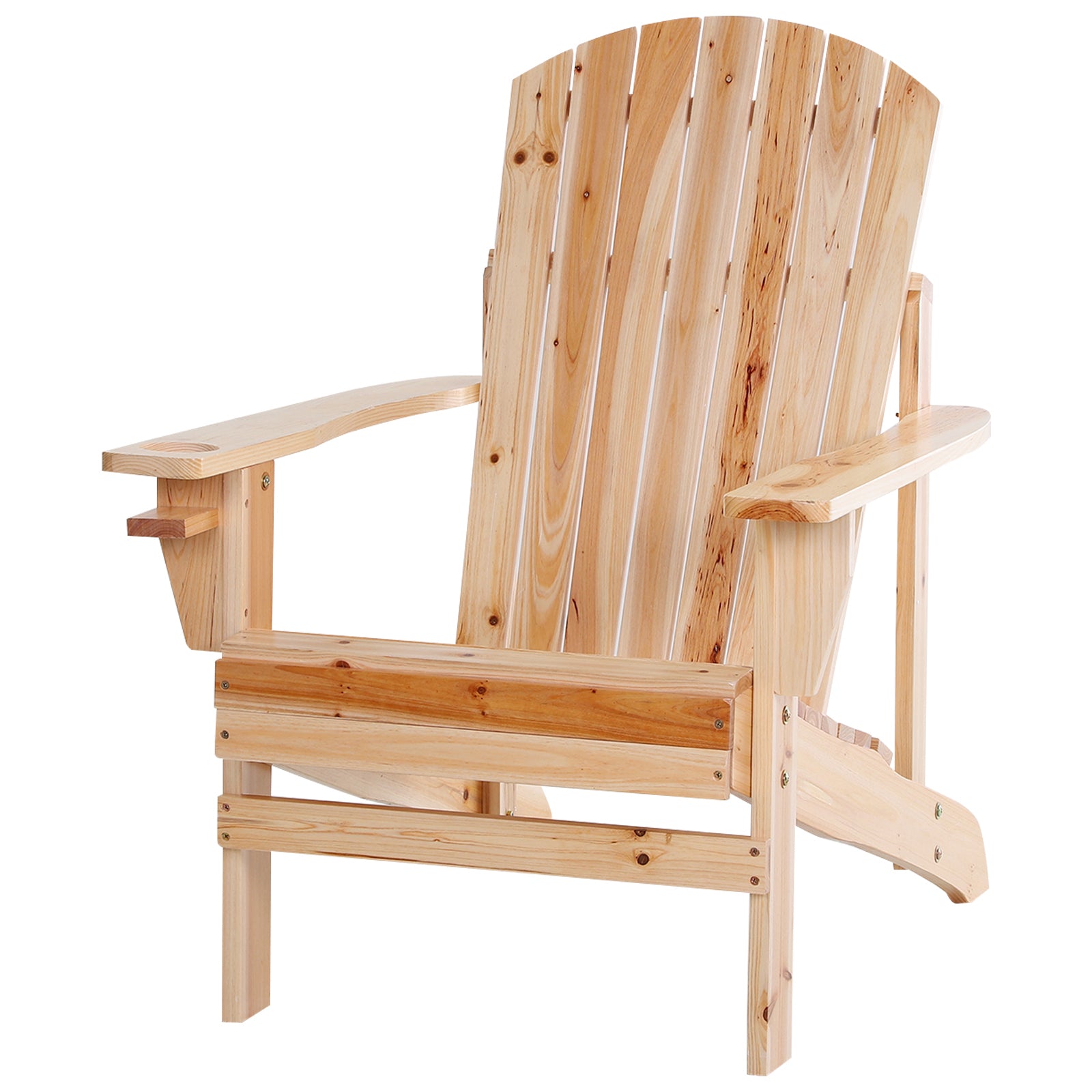 Outsunny Classic Adirondack Chair Muskoka Chair, Garden Deck Chair with Cup Holder for Patio, Indoor, Backyard, Natural