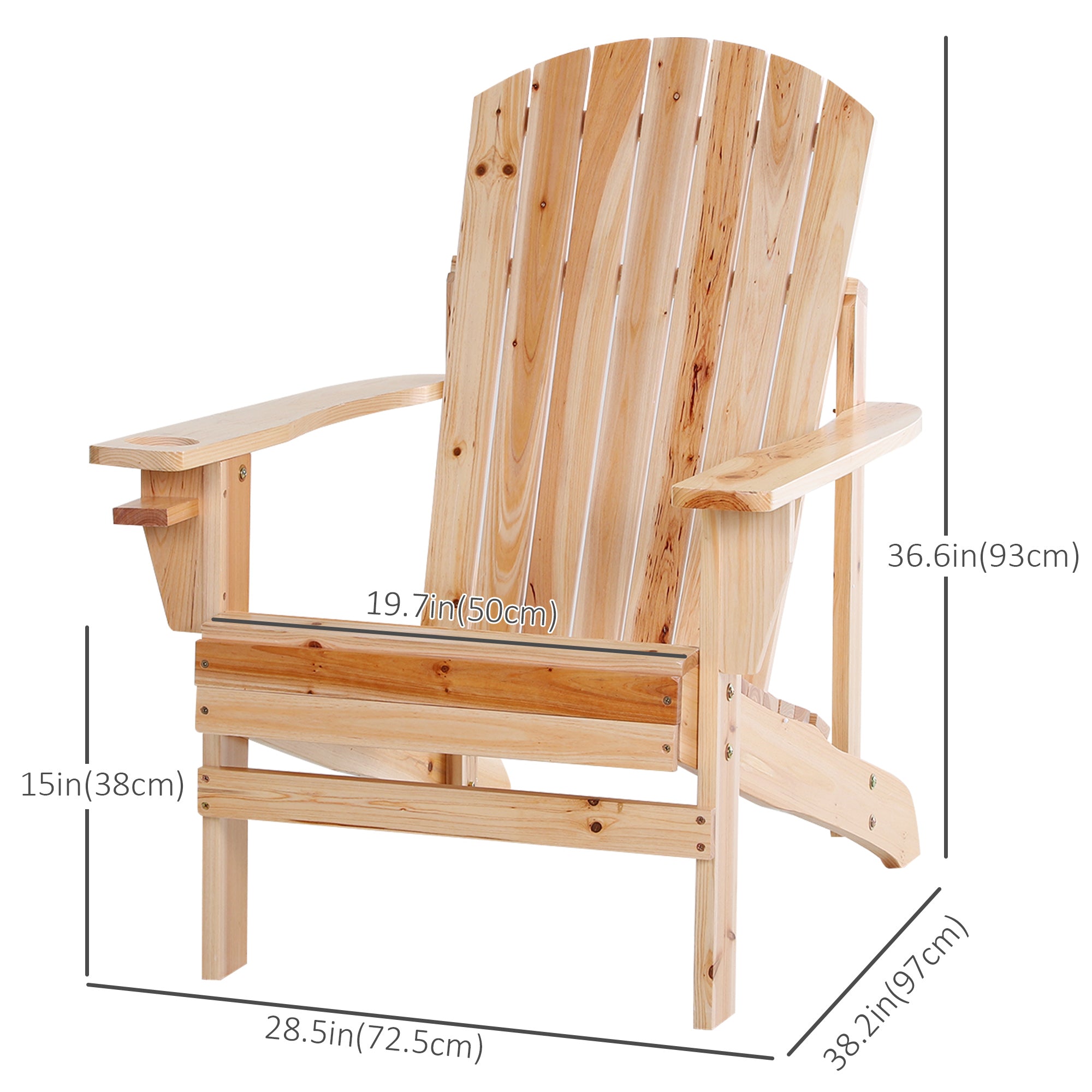 Outsunny Classic Adirondack Chair Muskoka Chair, Garden Deck Chair with Cup Holder for Patio, Indoor, Backyard, Natural