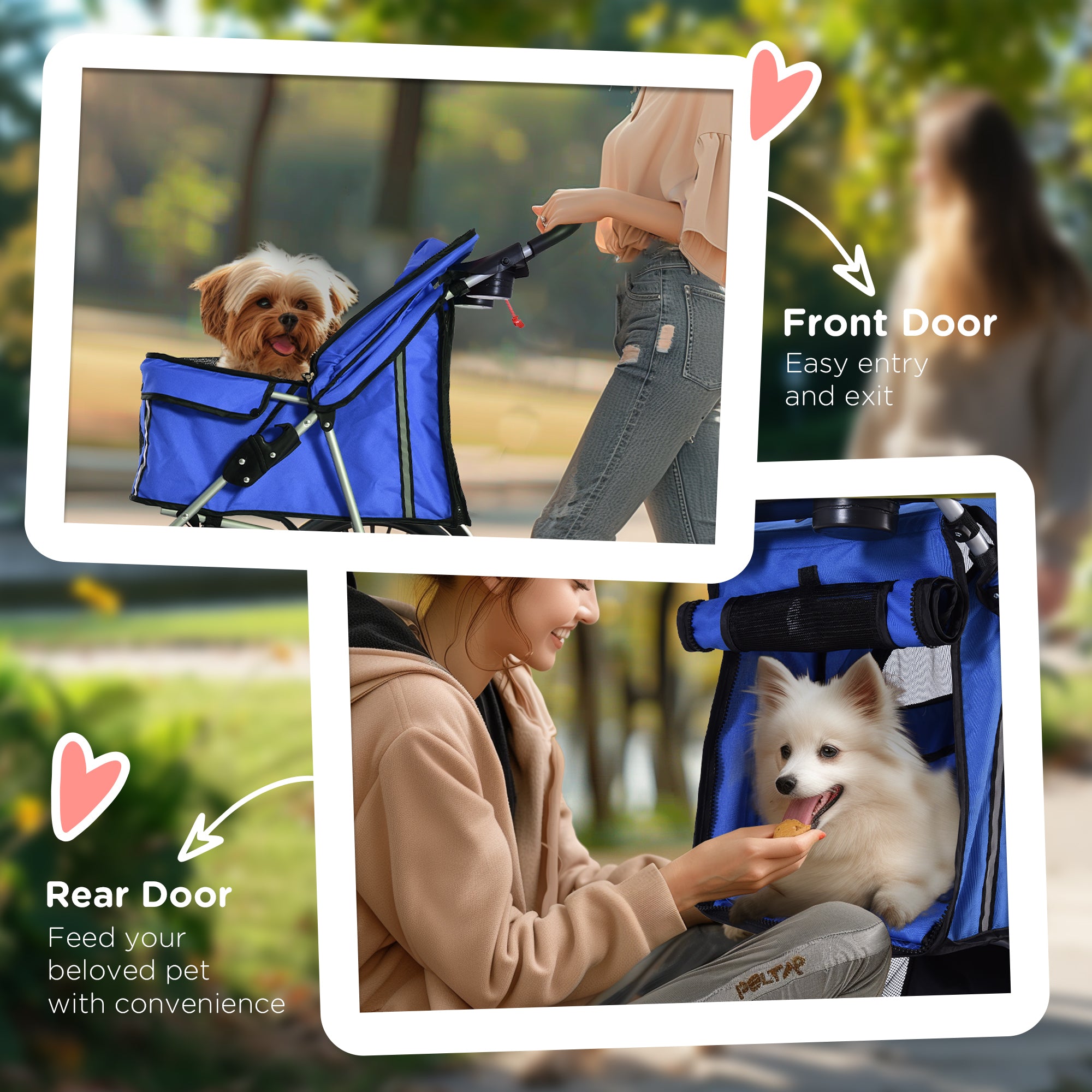 PawHut 4 Wheel Dog Pet Stroller Dog Cat Carrier Folding Sunshade Canopy with Brake, Blue