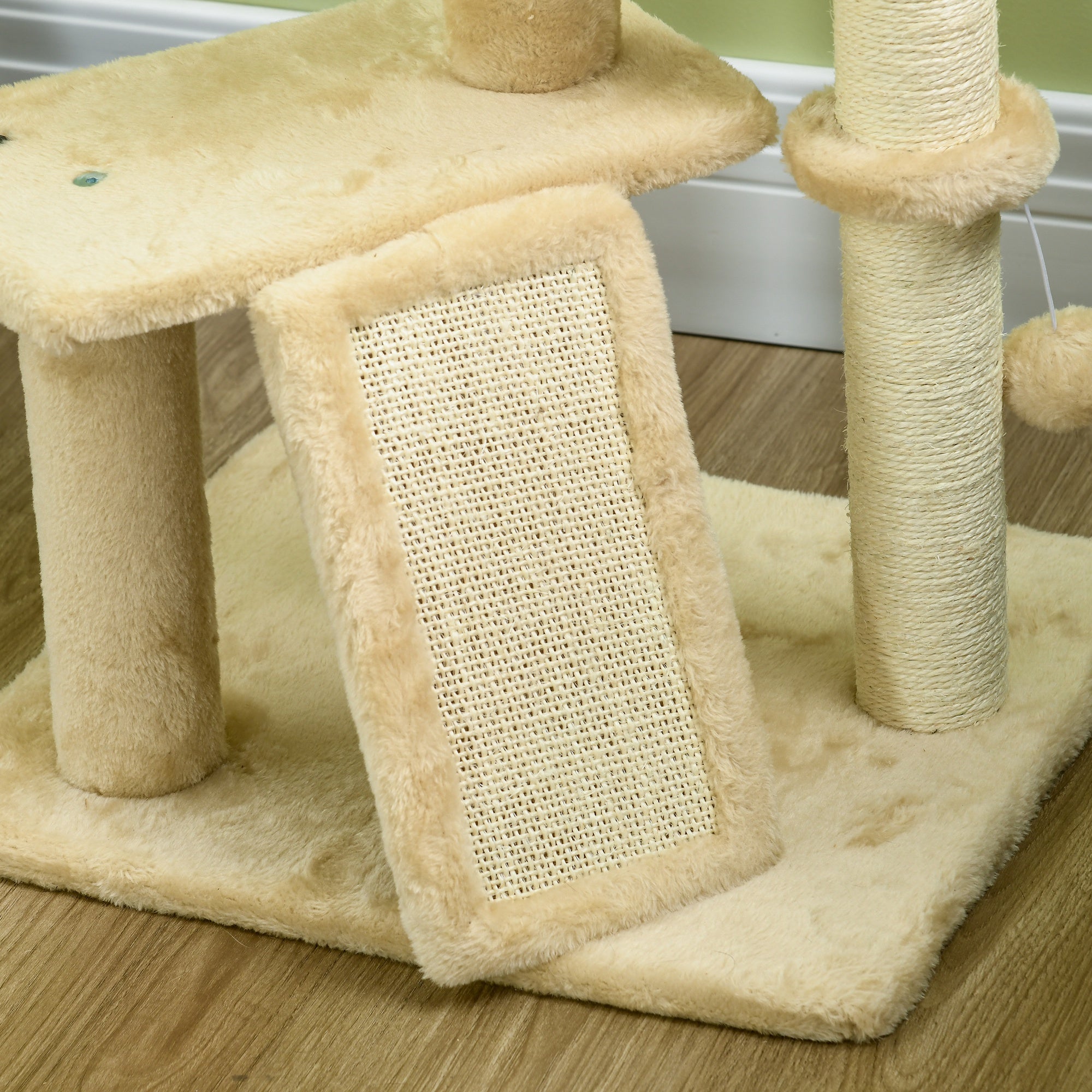 PawHut 116cm Cat Tree for Indoor Cats, Cat Tower with Scratching Posts, Ramp, Cat House, Toy Balls, Platforms, Bed, Ramp - Beige