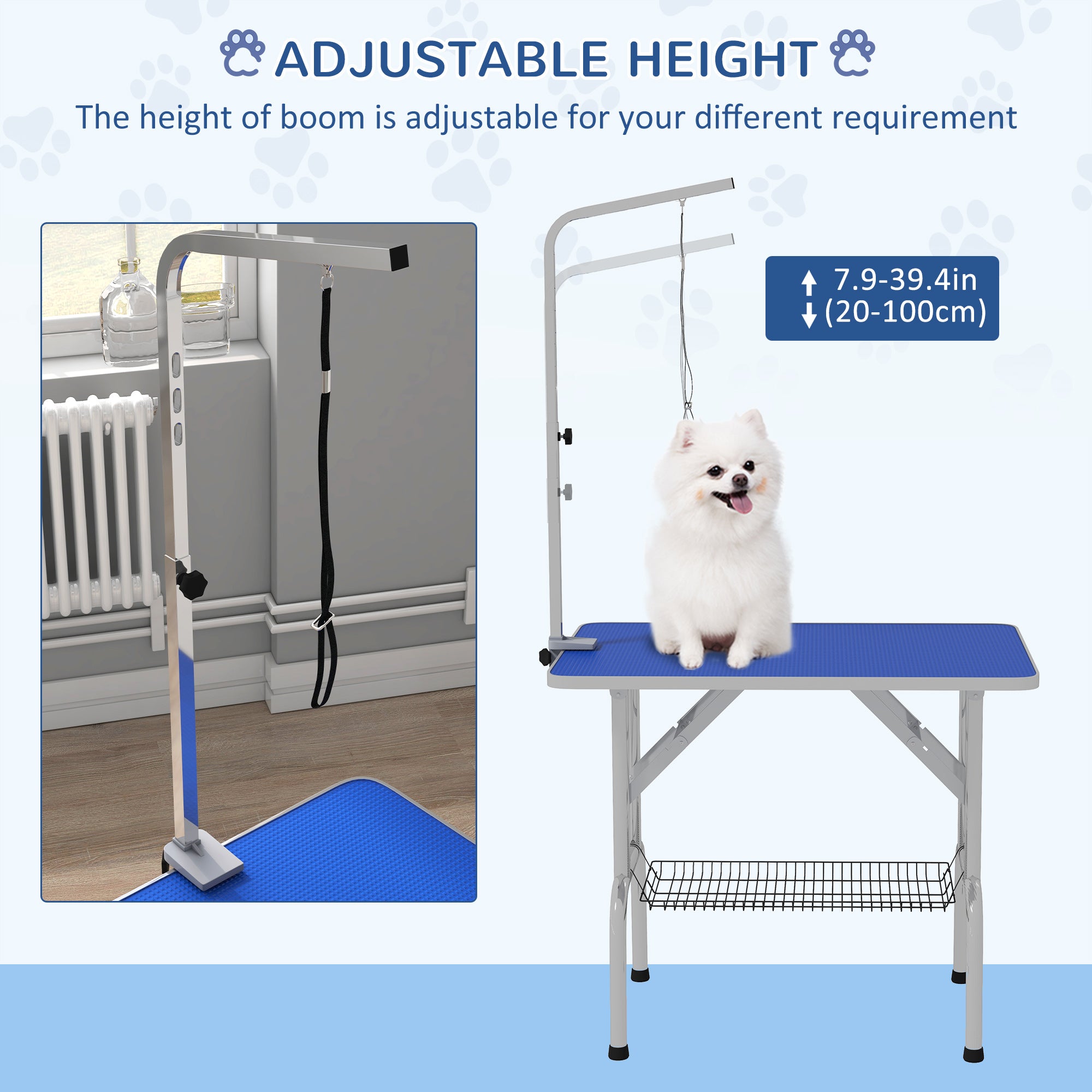 PawHut 36" Dog Grooming Table with Adjustable Grooming Arm, Pet Grooming Table for Dogs with Storage Shelf, Foldable Design, Blue