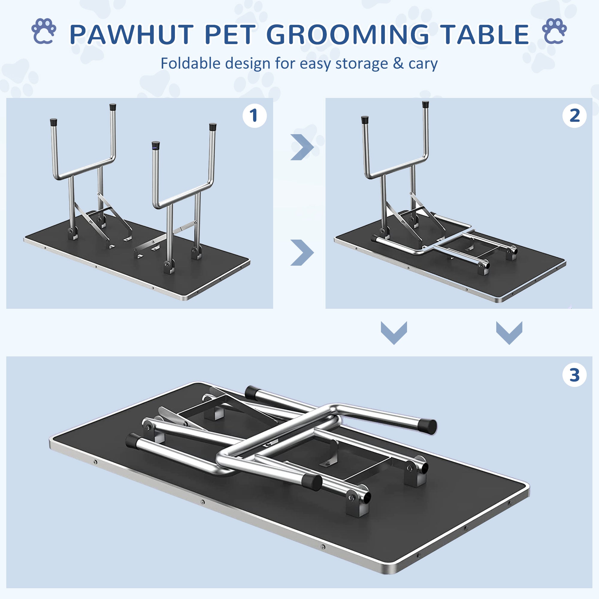 PawHut 36" Dog Grooming Table with Adjustable Grooming Arm, Pet Grooming Table for Dogs with Storage Shelf, Foldable Design, Blue