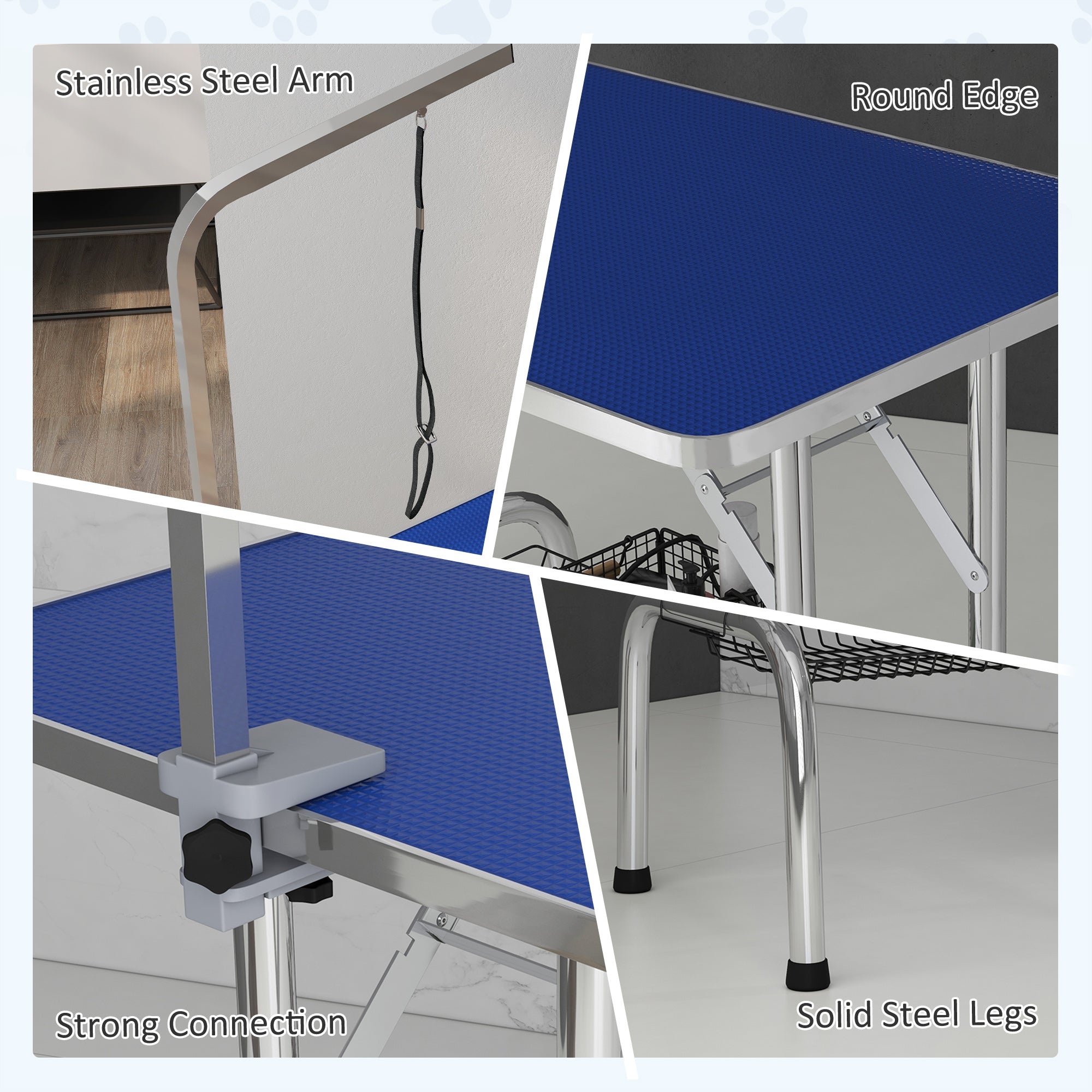 PawHut 36" Dog Grooming Table with Adjustable Grooming Arm, Pet Grooming Table for Dogs with Storage Shelf, Foldable Design, Blue