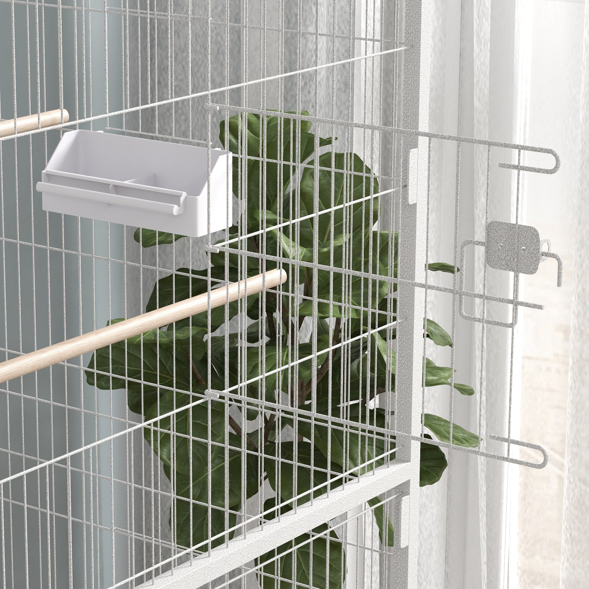 PawHut 52" Large Rolling Steel Bird Cage Bird House with Rolling Stand, Storage Shelf, Wood Perch, Food Container, Grey