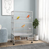 PawHut 52" Large Rolling Steel Bird Cage Bird House with Rolling Stand, Storage Shelf, Wood Perch, Food Container, Grey