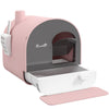 PawHut Large Cat Litter Box with Lid, Enclosed Kitty Litter Box with Slide-out Tray, Scoop, Filter, Pink