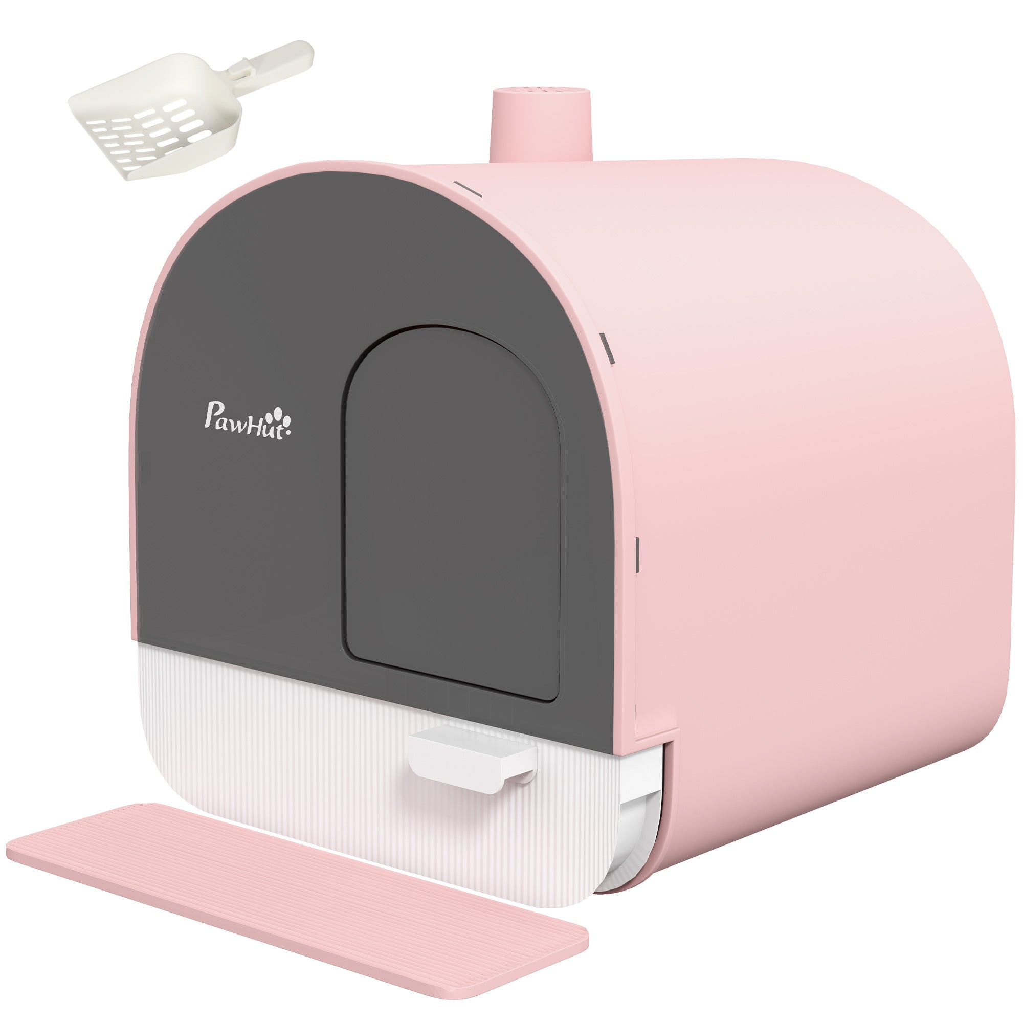PawHut Cat Litter Box Kitten Litter Tray w/ Hood, Scoop, Filter, Flap Door, 43 x 44 x 47cm - Pink