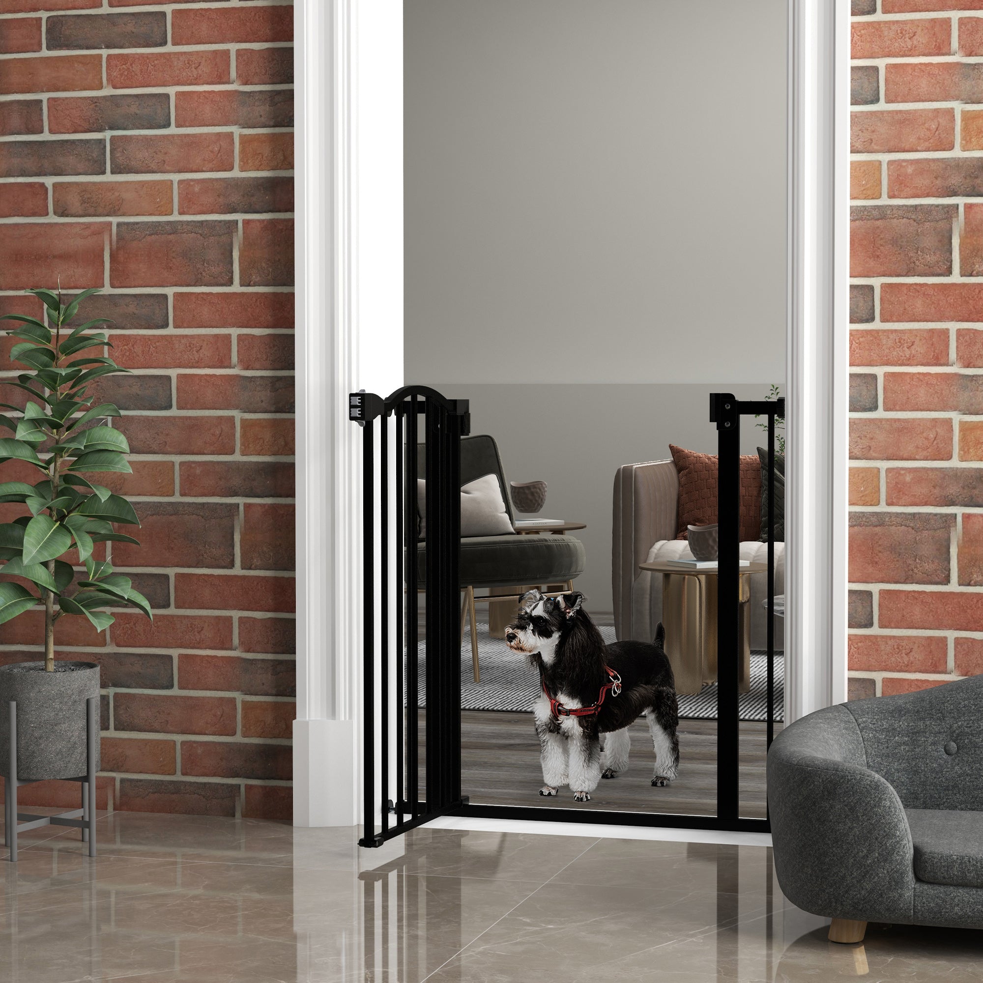 PawHut Pressure Fit Dog Stair Gate No Drilling Safety Gate Auto Close for Doorways, Hallways, 74-80cm Adjustable, 78cm Tall, Black