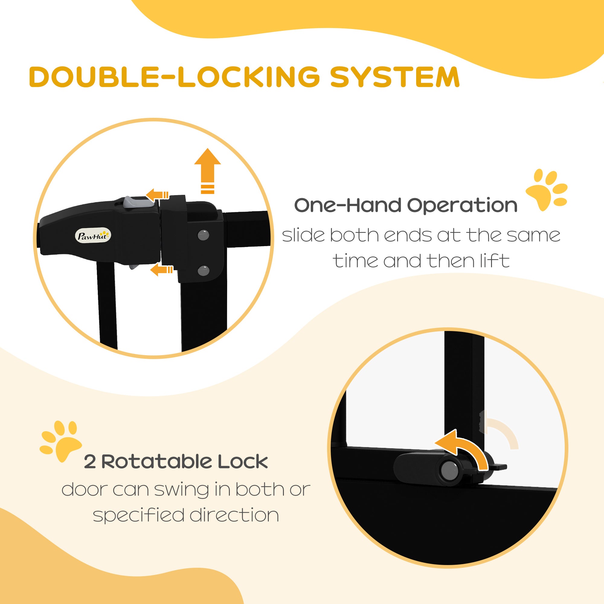 PawHut Pressure Fit Dog Stair Gate No Drilling Safety Gate Auto Close for Doorways, Hallways, 74-80cm Adjustable, 78cm Tall, Black