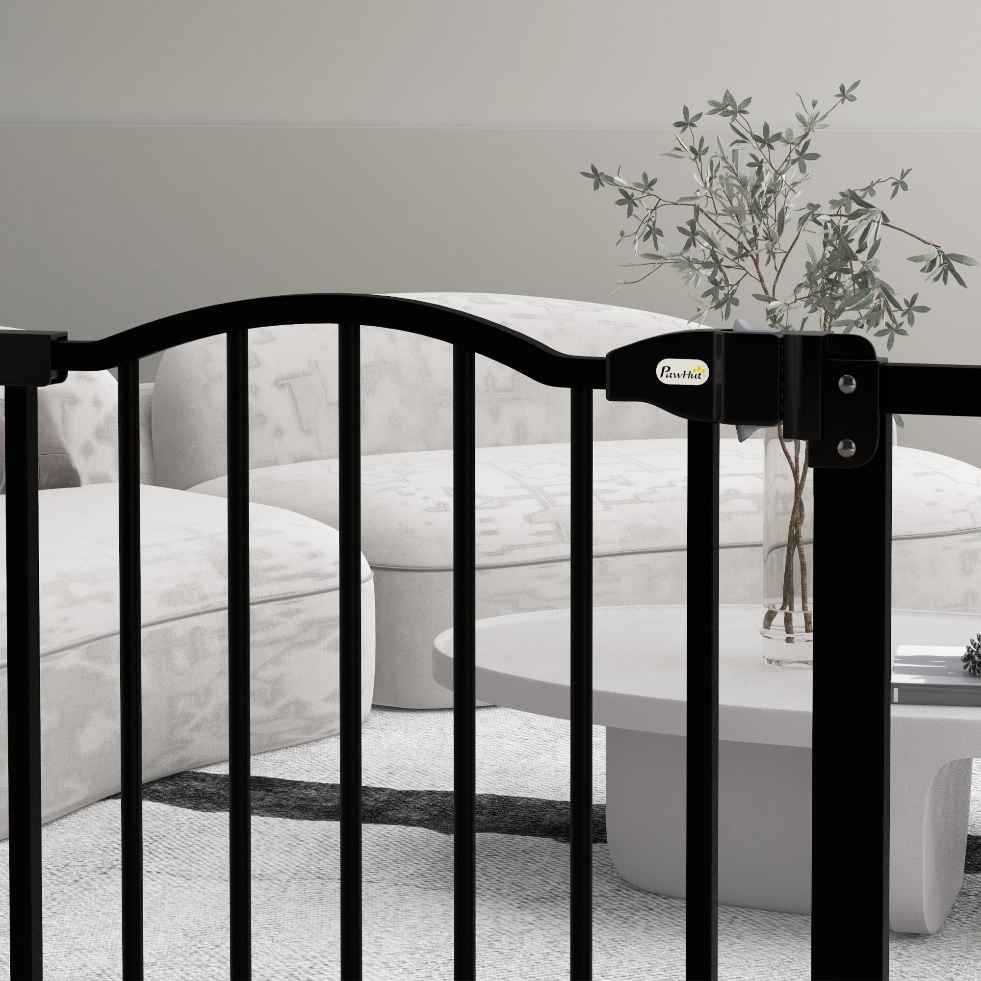 PawHut Pressure Fit Dog Stair Gate No Drilling Safety Gate Auto Close for Doorways, Hallways, 74-80cm Adjustable, 78cm Tall, Black