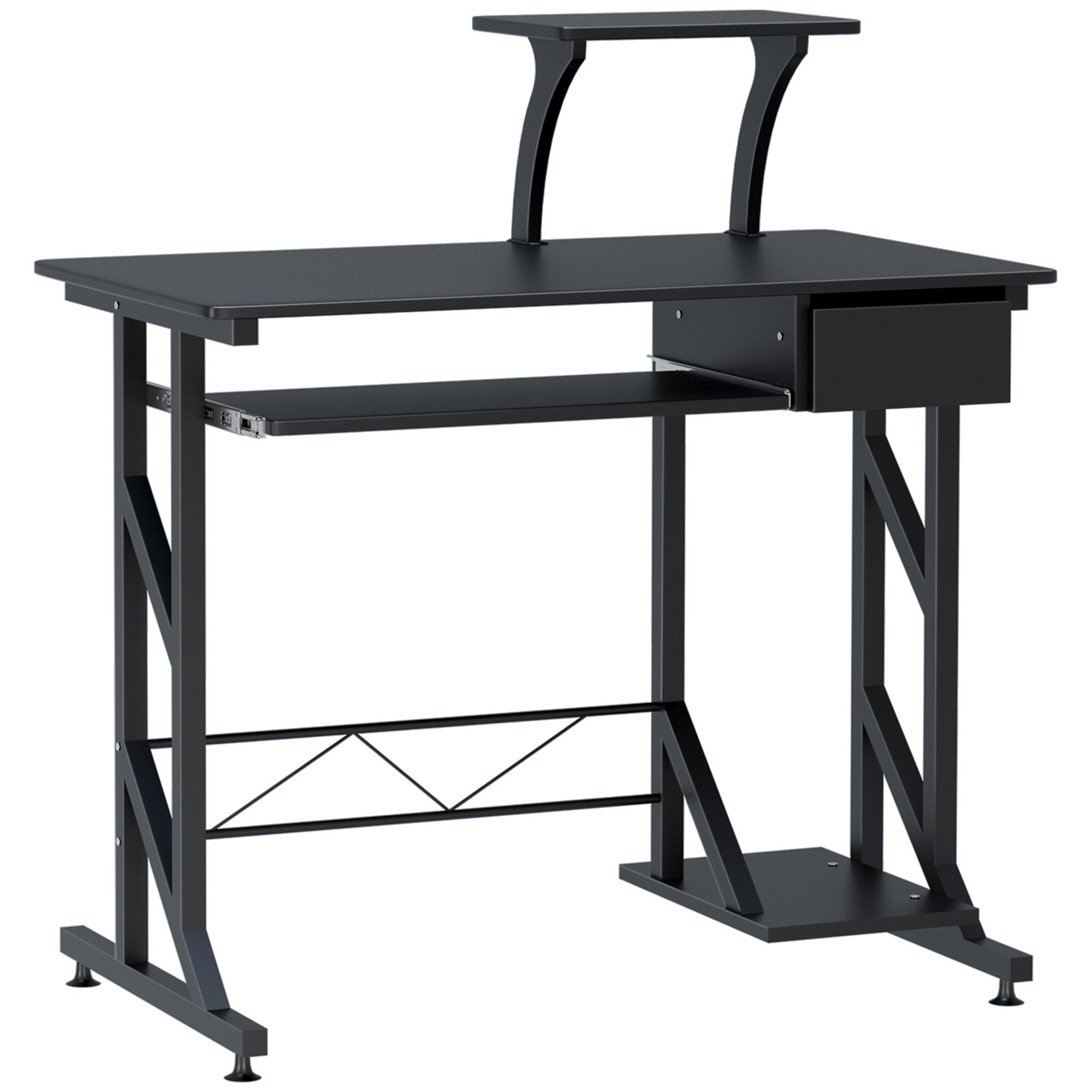 HOMCOM Computer Desk with Keyboard Tray, Writing Desk with Drawer, Workstation for Home Office, Black (35.4"Lx19.7"Wx39.4"H)