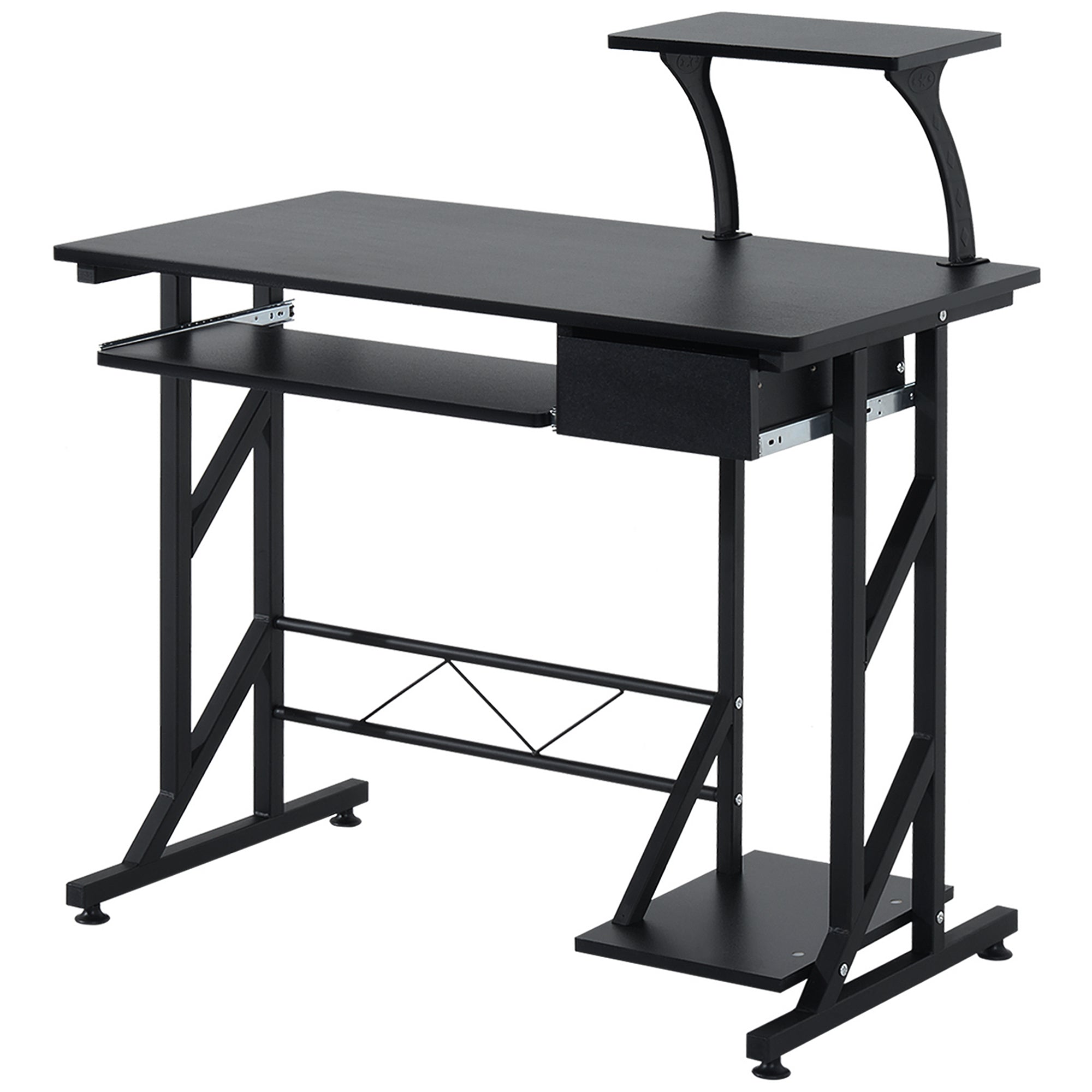 HOMCOM Computer Desk with Keyboard Tray, Writing Desk with Drawer, Workstation for Home Office, Black (35.4