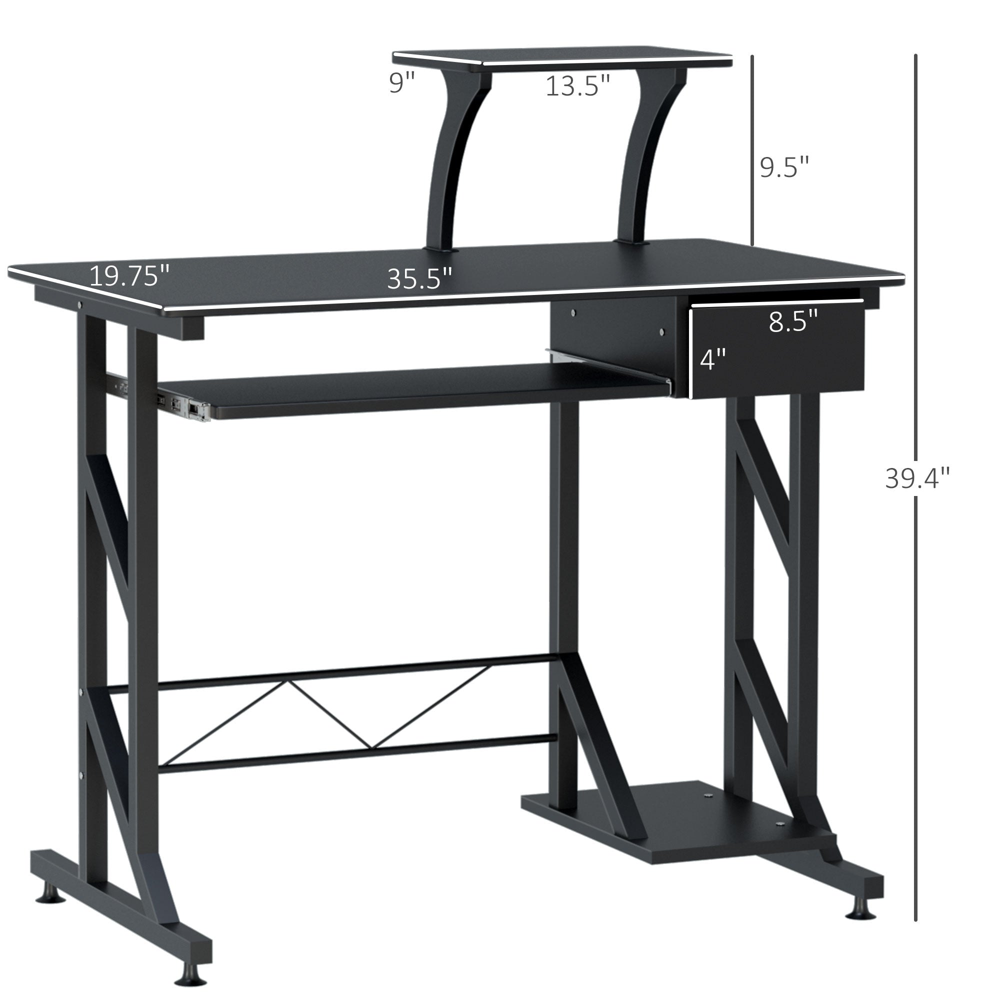 HOMCOM Computer Desk with Keyboard Tray, Writing Desk with Drawer, Workstation for Home Office, Black (35.4"Lx19.7"Wx39.4"H)