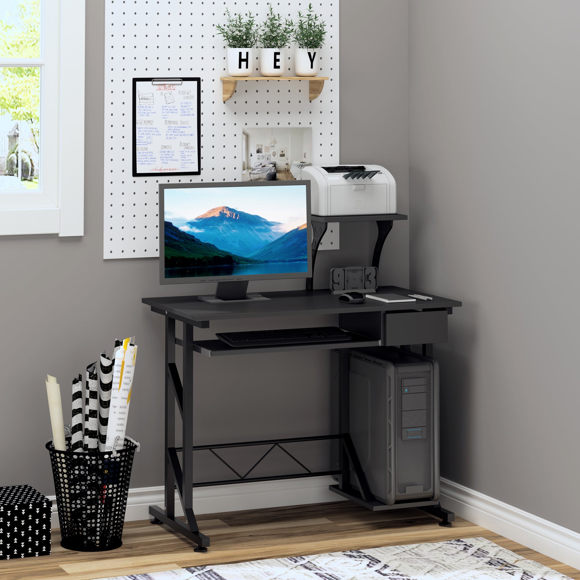HOMCOM Computer Desk with Keyboard Tray, Writing Desk with Drawer, Workstation for Home Office, Black (35.4"Lx19.7"Wx39.4"H)