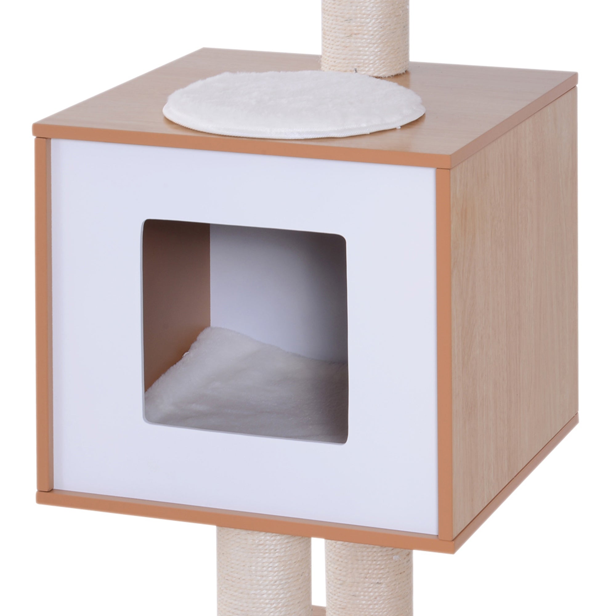 PawHut 47" Wood Cat Tree, Cat Condo Tower with Scratching Post, Toy Ball, Natural Wood
