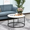 HOMCOM Modern Coffee Table, Round Accent Center Table with Metal Frame, Adjustable Feet, White