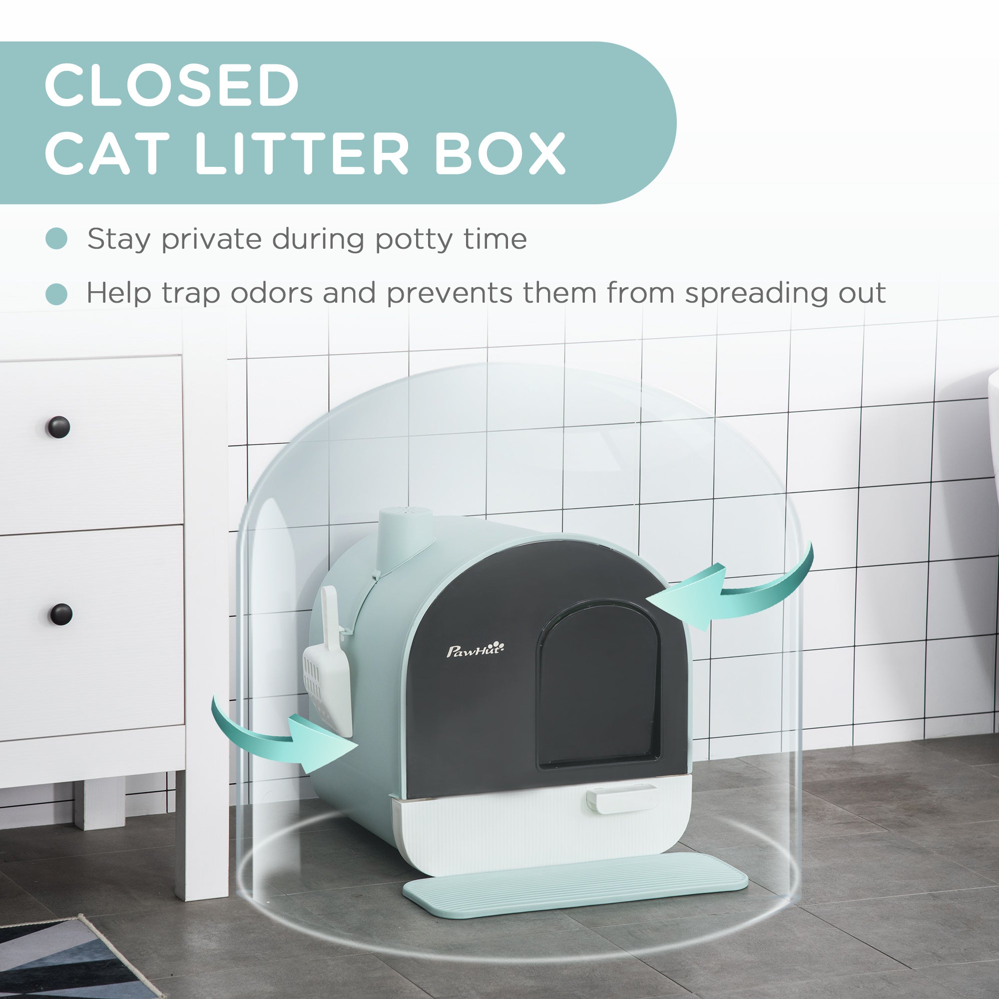 PawHut Large Cat Litter Box with Lid, Enclosed Kitty Litter Box with Slide-out Tray, Scoop, Filter, Green